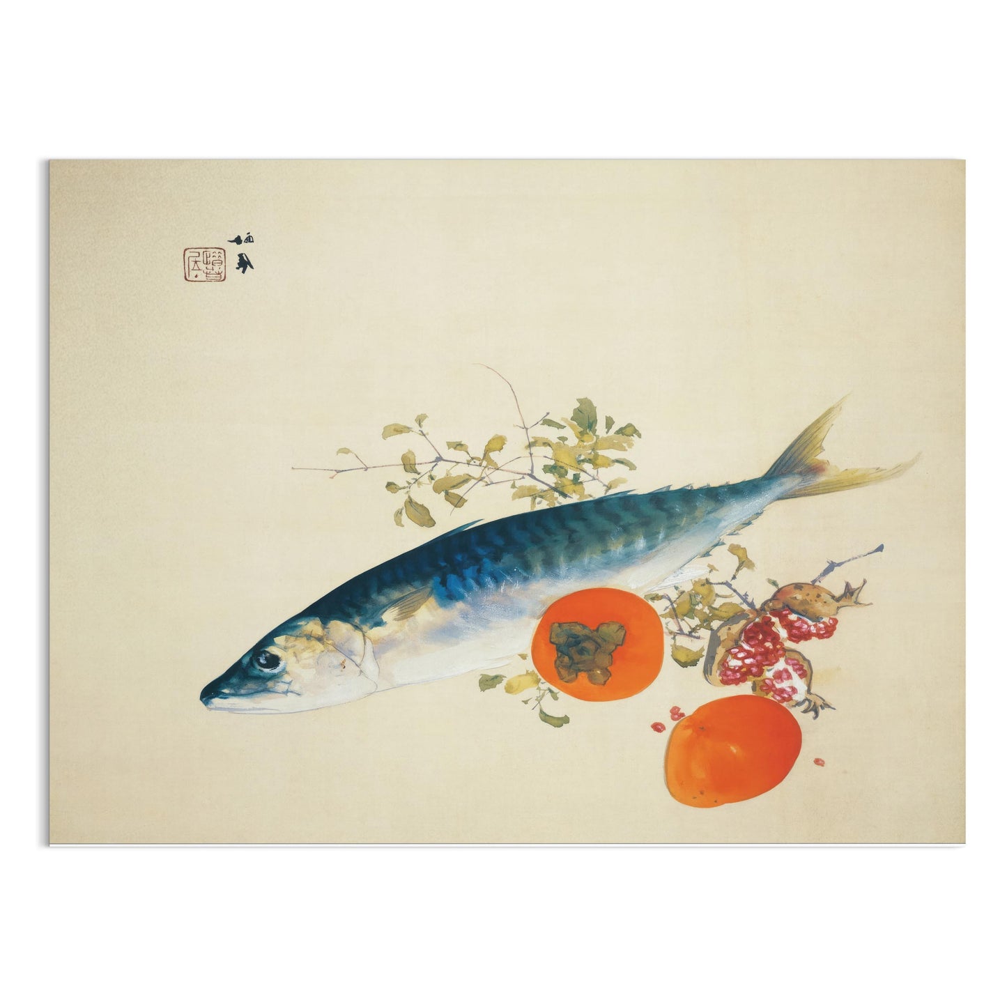Premium Poster of Traditional Japanese Fish Art with Fruit Posters