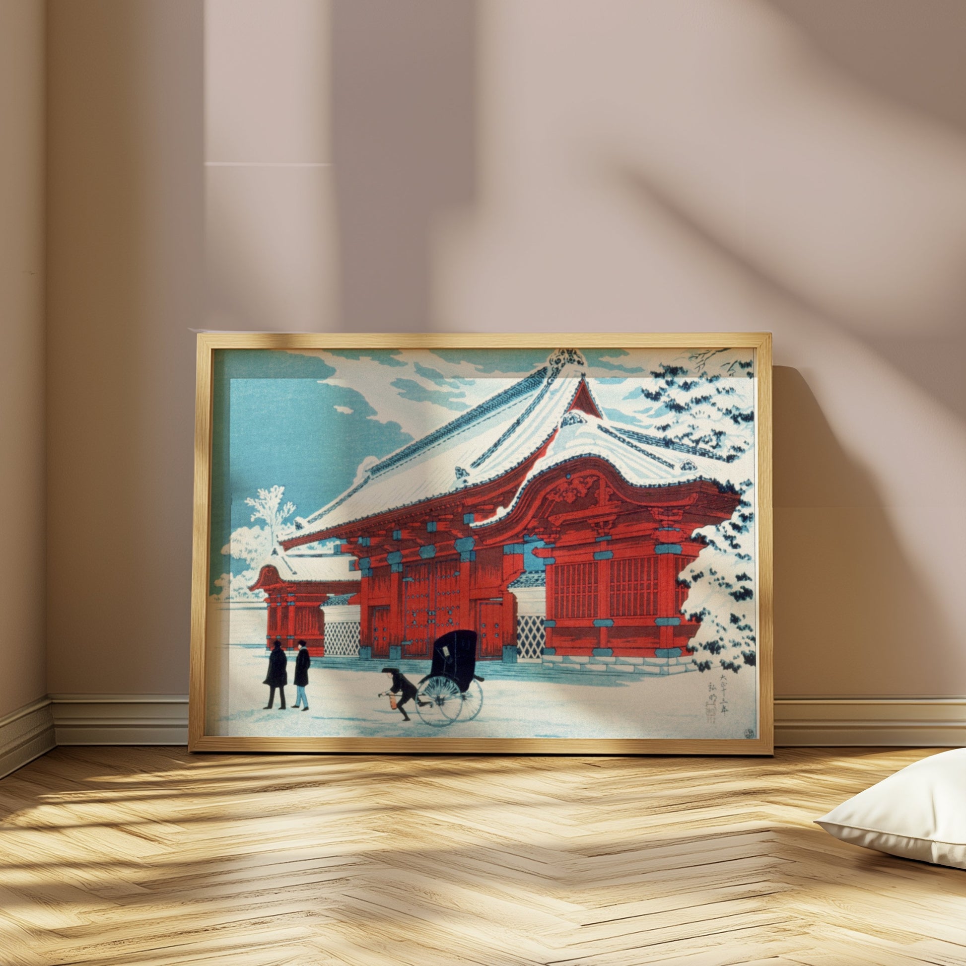 Premium Poster of Traditional Japanese Gate with Snowy Landscape Posters
