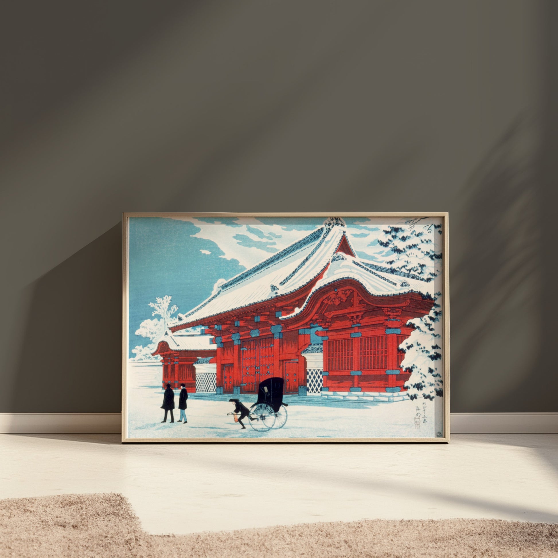 Premium Poster of Traditional Japanese Gate with Snowy Landscape Posters