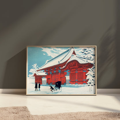 Premium Poster of Traditional Japanese Gate with Snowy Landscape Posters