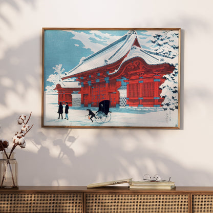 Premium Poster of Traditional Japanese Gate with Snowy Landscape Posters