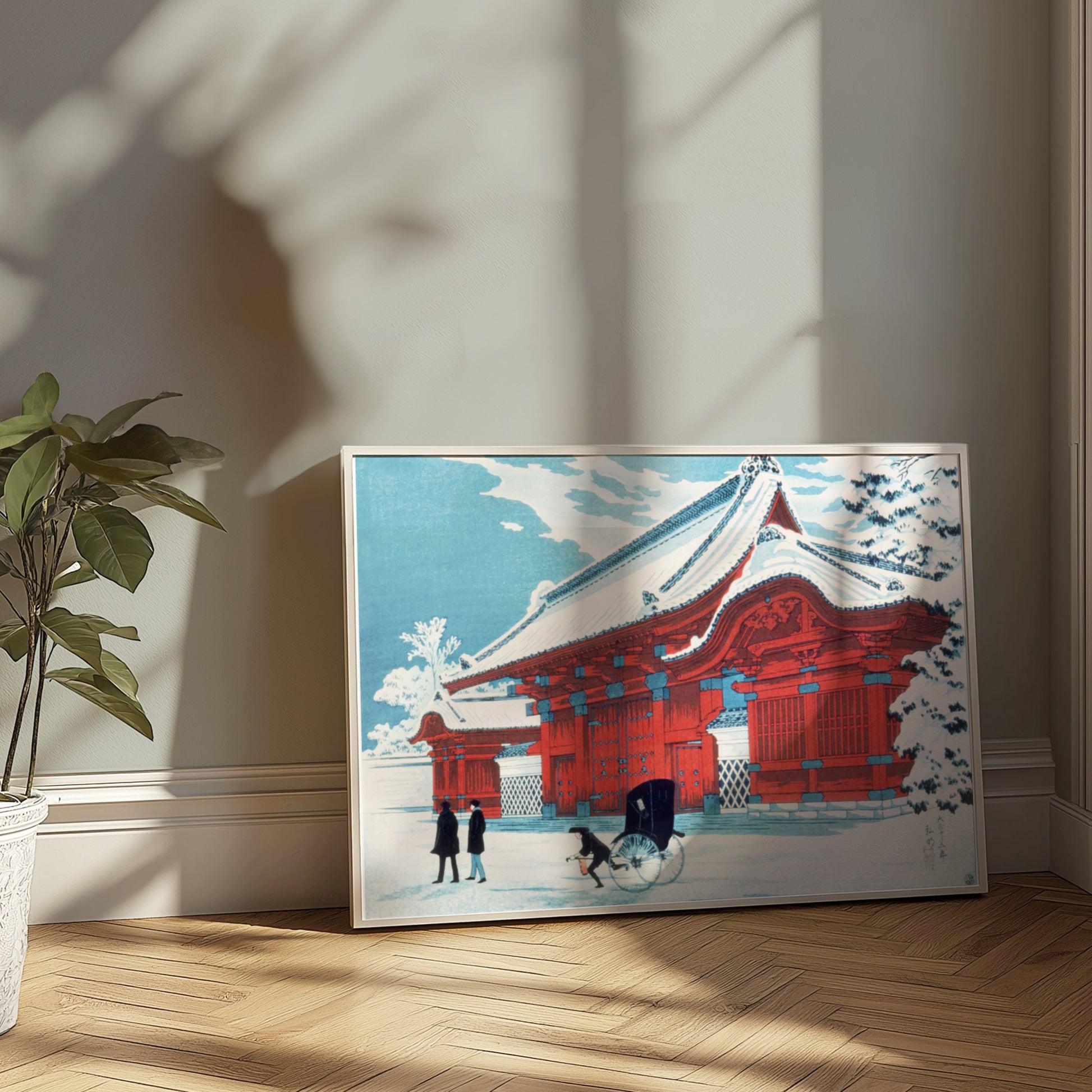 Premium Poster of Traditional Japanese Gate with Snowy Landscape Posters