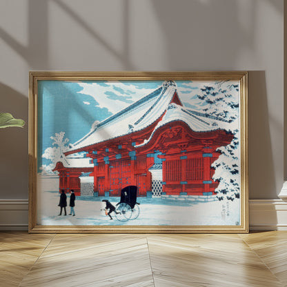Premium Poster of Traditional Japanese Gate with Snowy Landscape Posters
