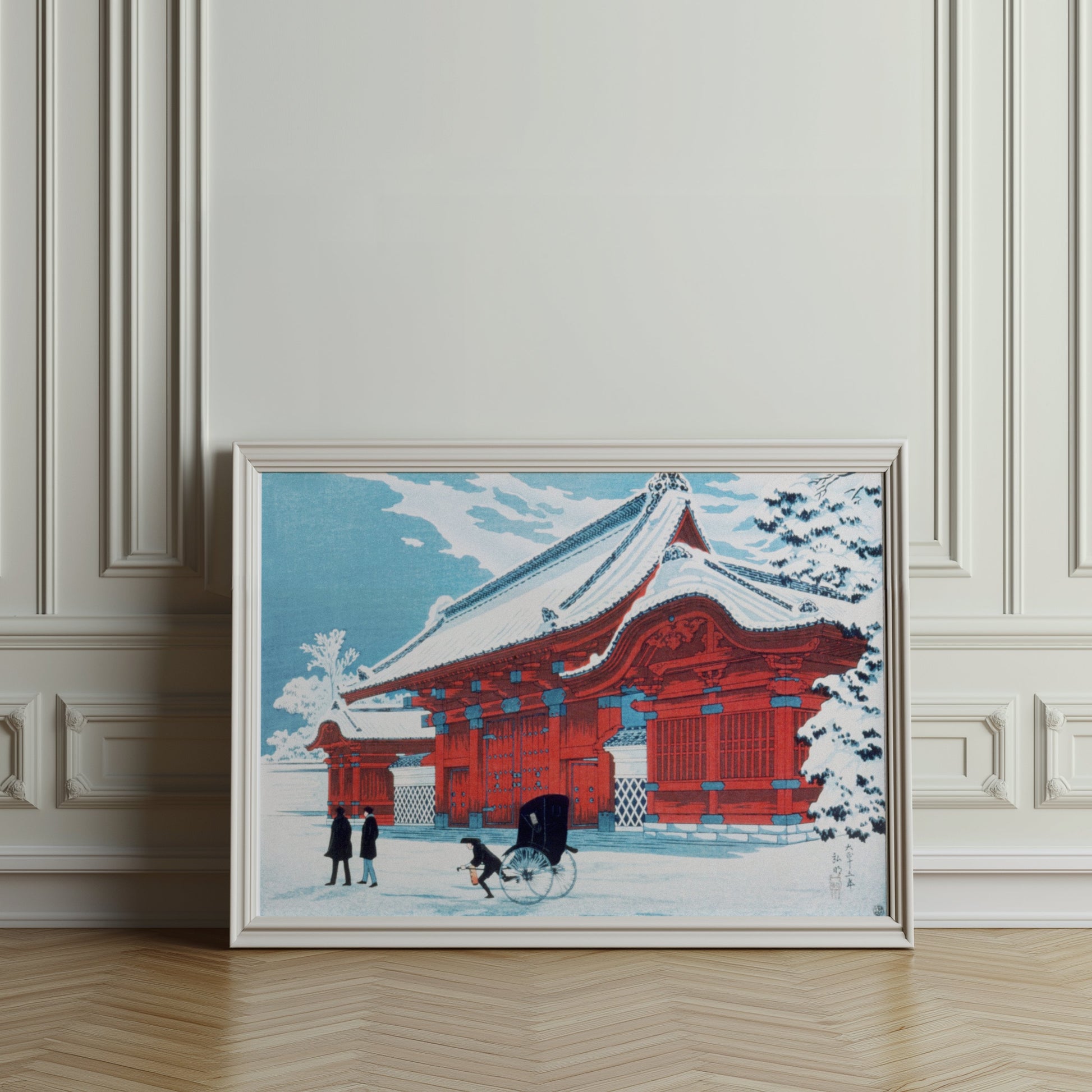 Premium Poster of Traditional Japanese Gate with Snowy Landscape Posters