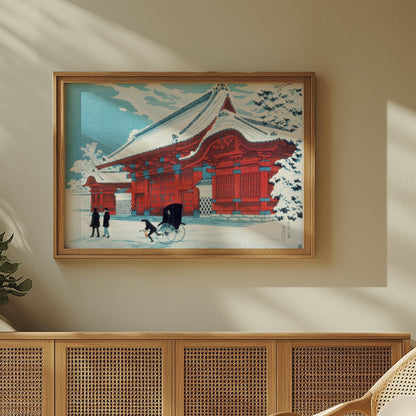 Premium Poster of Traditional Japanese Gate with Snowy Landscape Posters