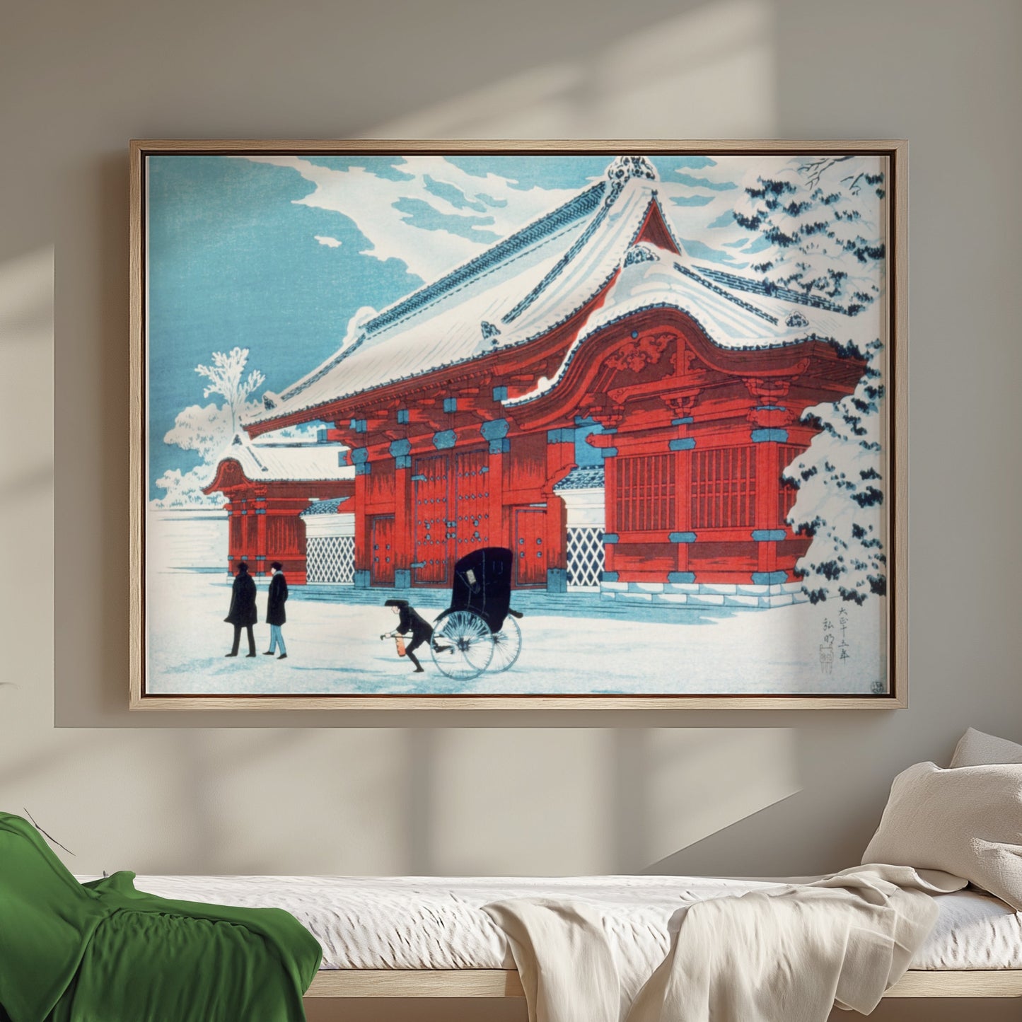 Premium Poster of Traditional Japanese Gate with Snowy Landscape Posters