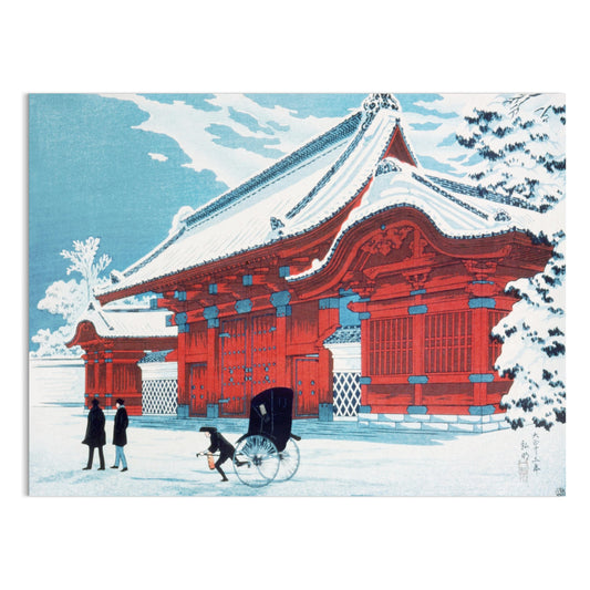 Premium Poster of Traditional Japanese Gate with Snowy Landscape Posters