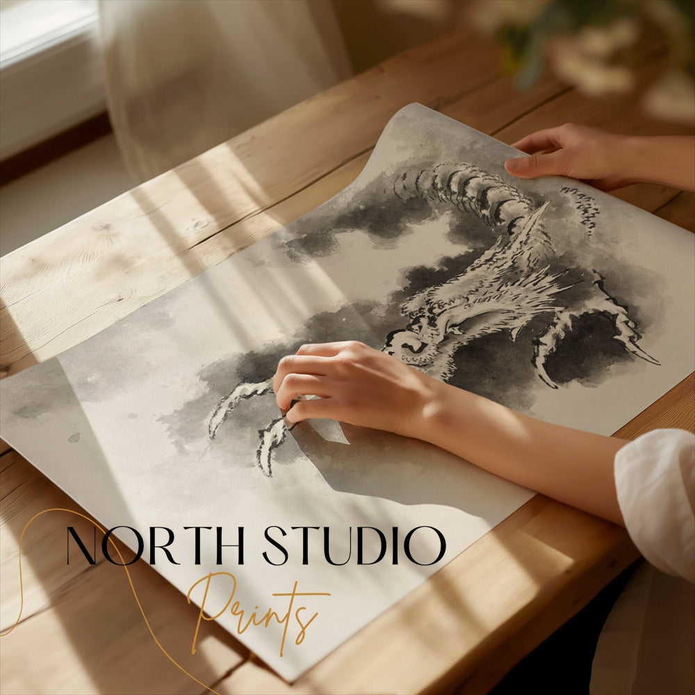 Premium Poster of Traditional Japanese Ink Dragon Artwork Posters