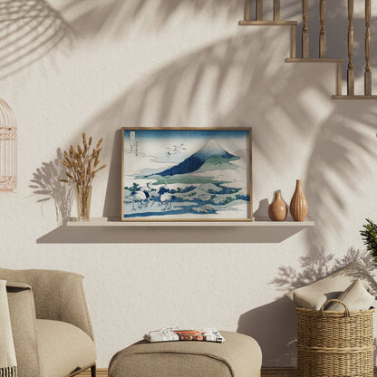 Premium Poster of Traditional Japanese Landscape with Cranes Posters