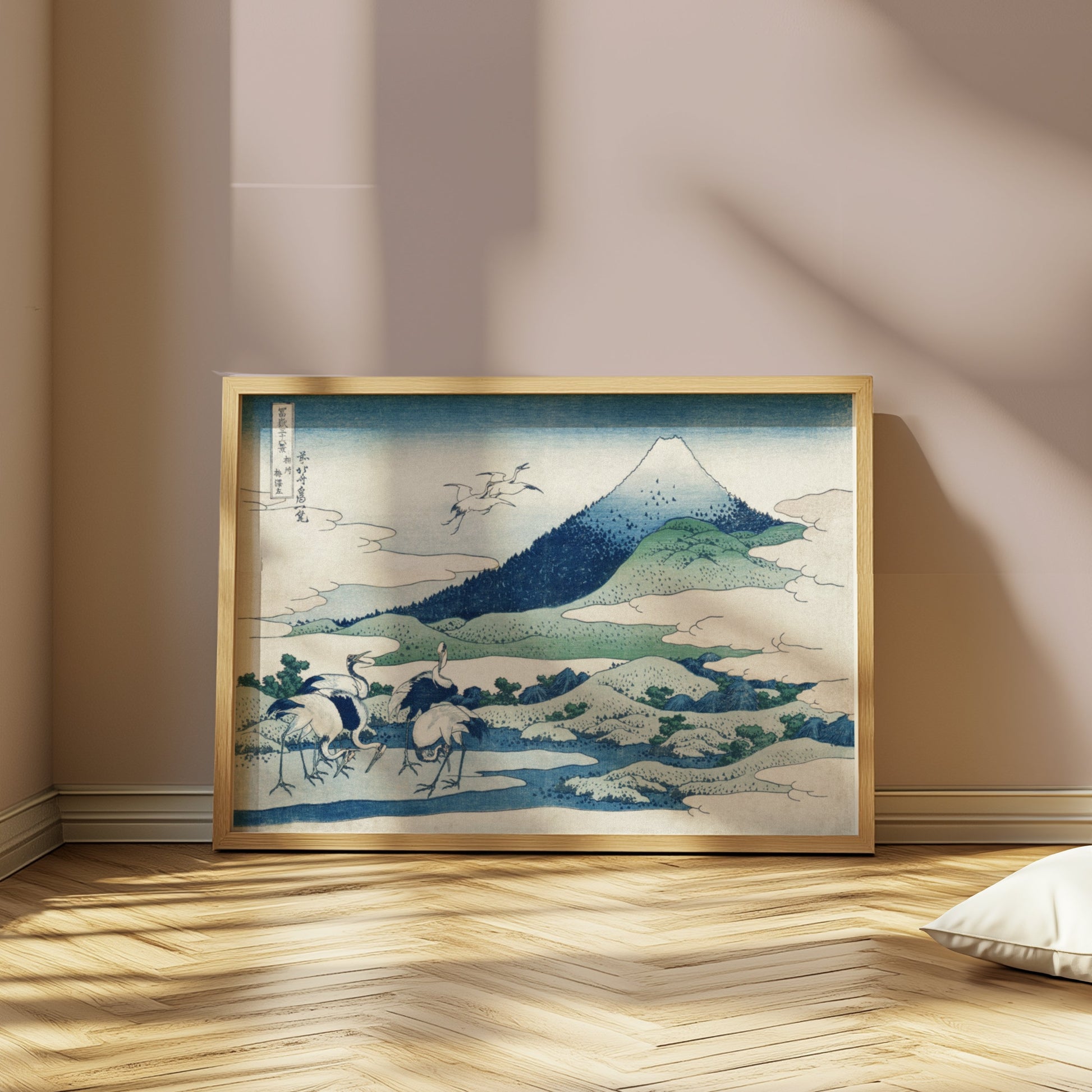 Premium Poster of Traditional Japanese Landscape with Cranes Posters