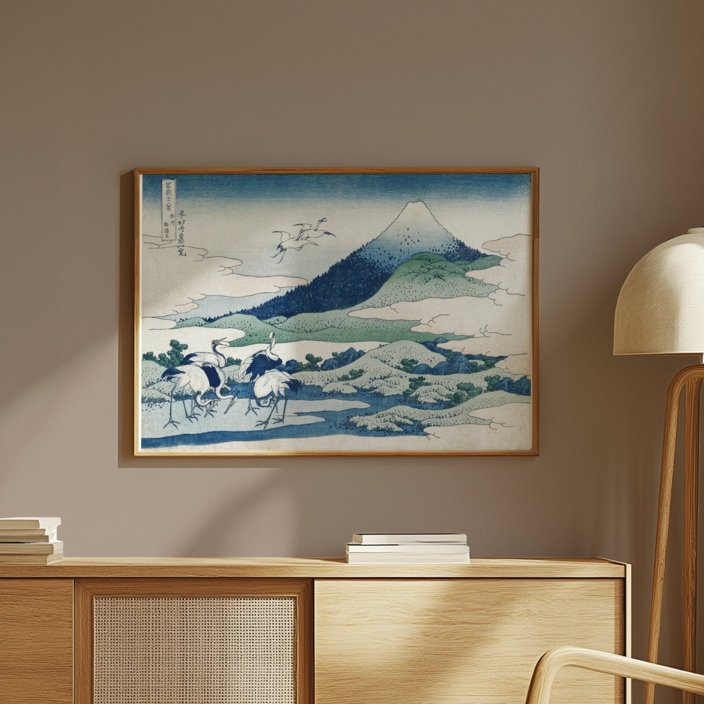 Premium Poster of Traditional Japanese Landscape with Cranes Posters