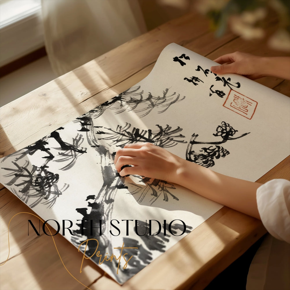Premium Poster of Traditional Japanese Pine Tree Art Posters