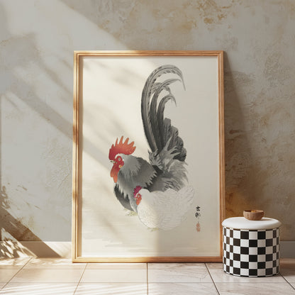 Premium Poster of Traditional Japanese Rooster and Hen Artwork Posters