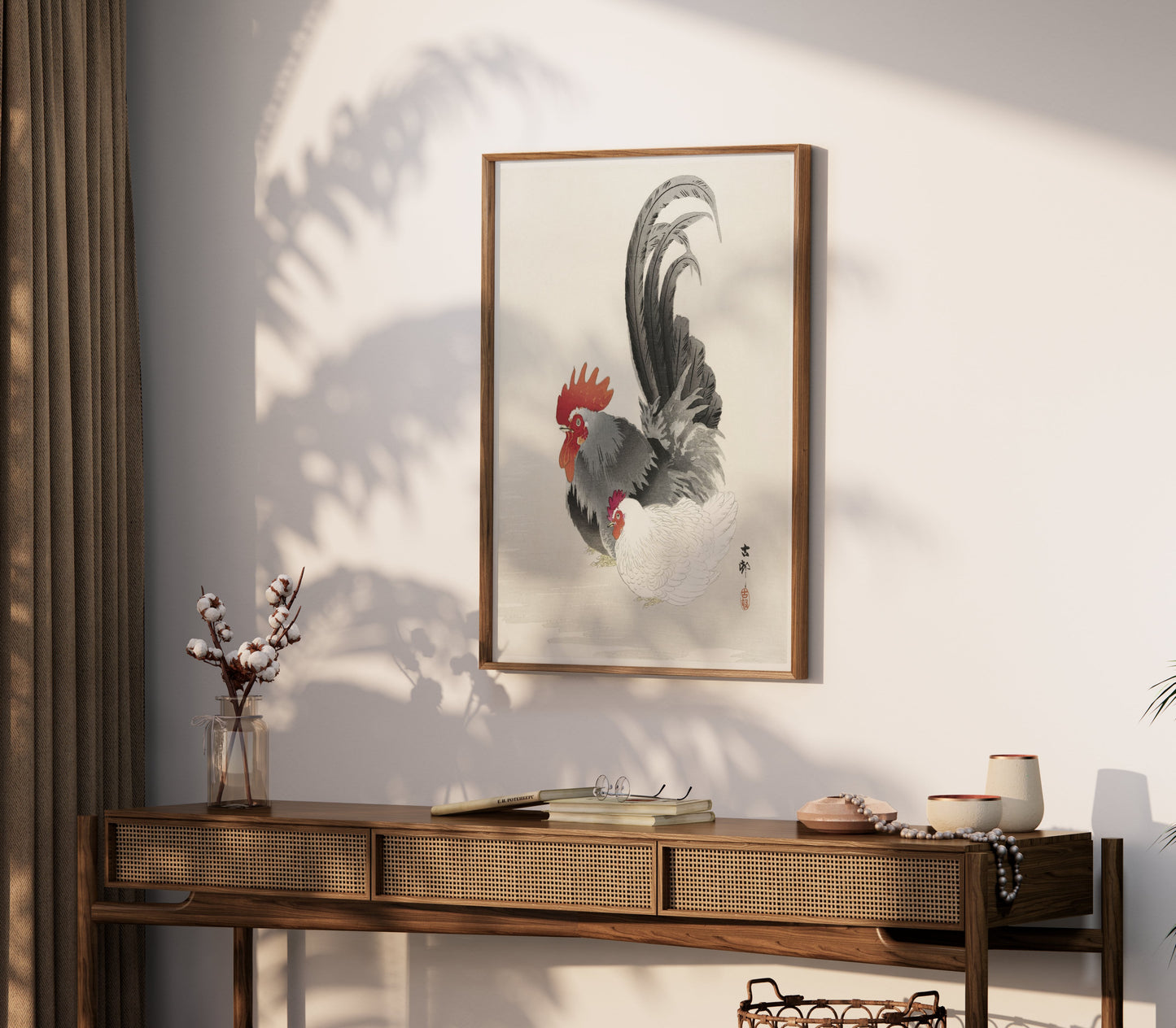 Premium Poster of Traditional Japanese Rooster and Hen Artwork Posters