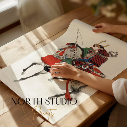 Premium Poster of Traditional Japanese Samurai Riding Horse Posters