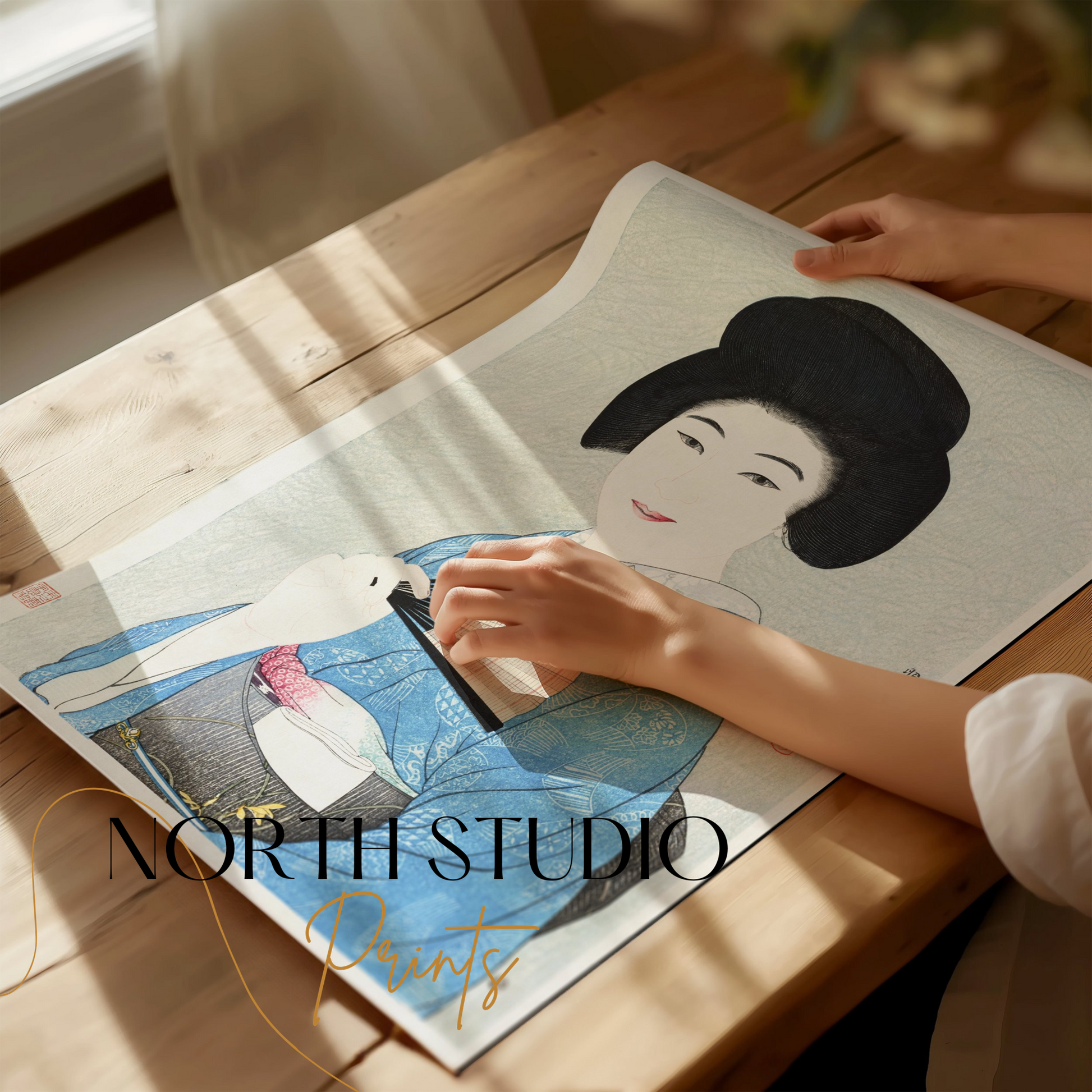Premium Poster of Traditional Japanese Woman with Fan Art Print Posters