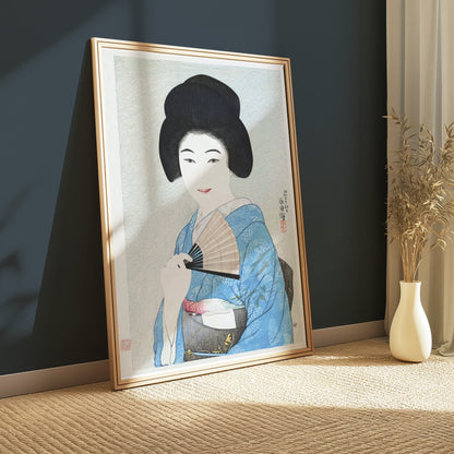 Premium Poster of Traditional Japanese Woman with Fan Art Print Posters