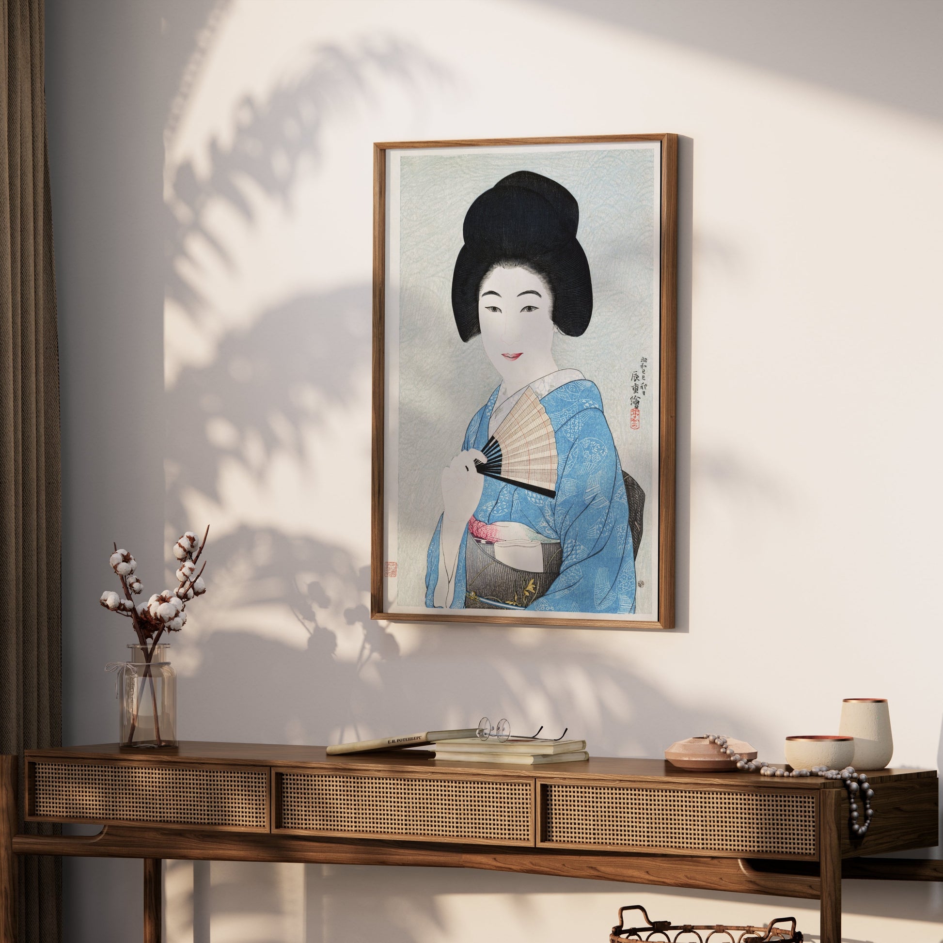Premium Poster of Traditional Japanese Woman with Fan Art Print Posters