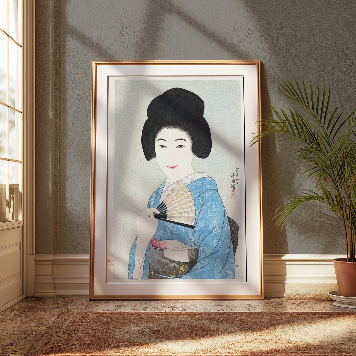 Premium Poster of Traditional Japanese Woman with Fan Art Print Posters