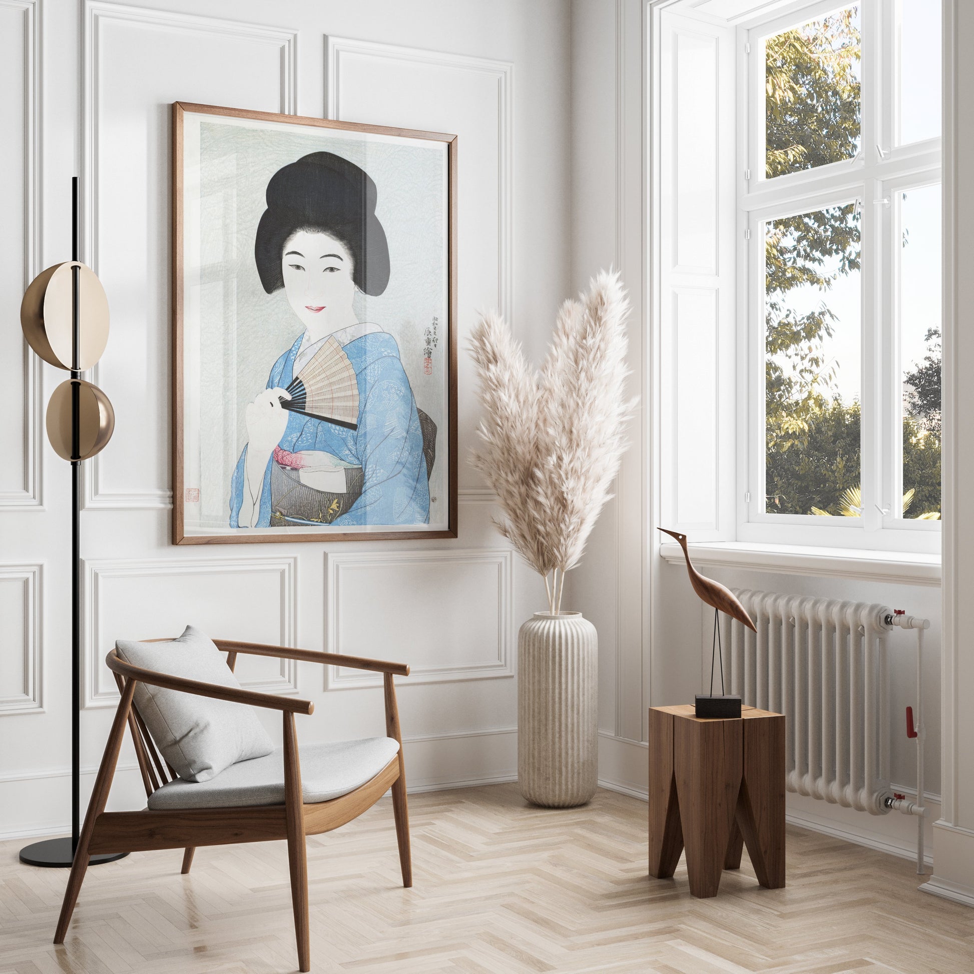 Premium Poster of Traditional Japanese Woman with Fan Art Print Posters