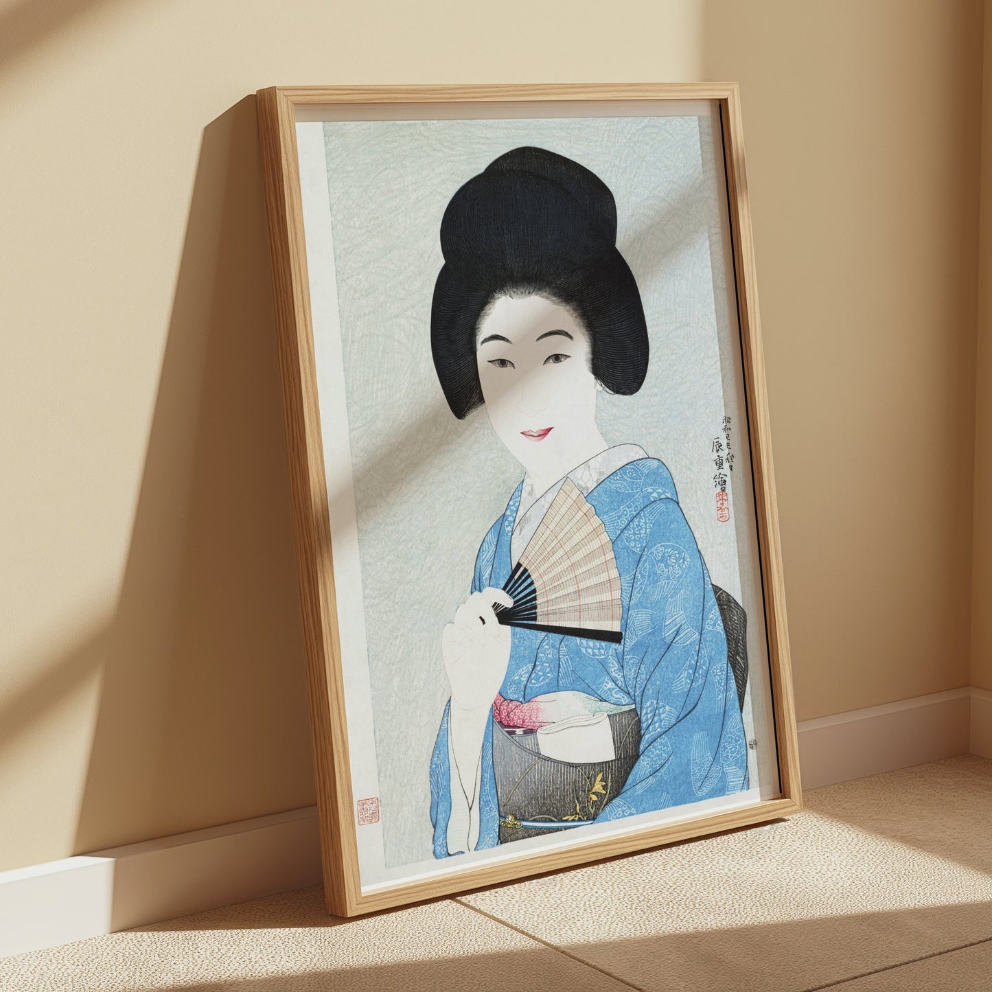 Premium Poster of Traditional Japanese Woman with Fan Art Print Posters
