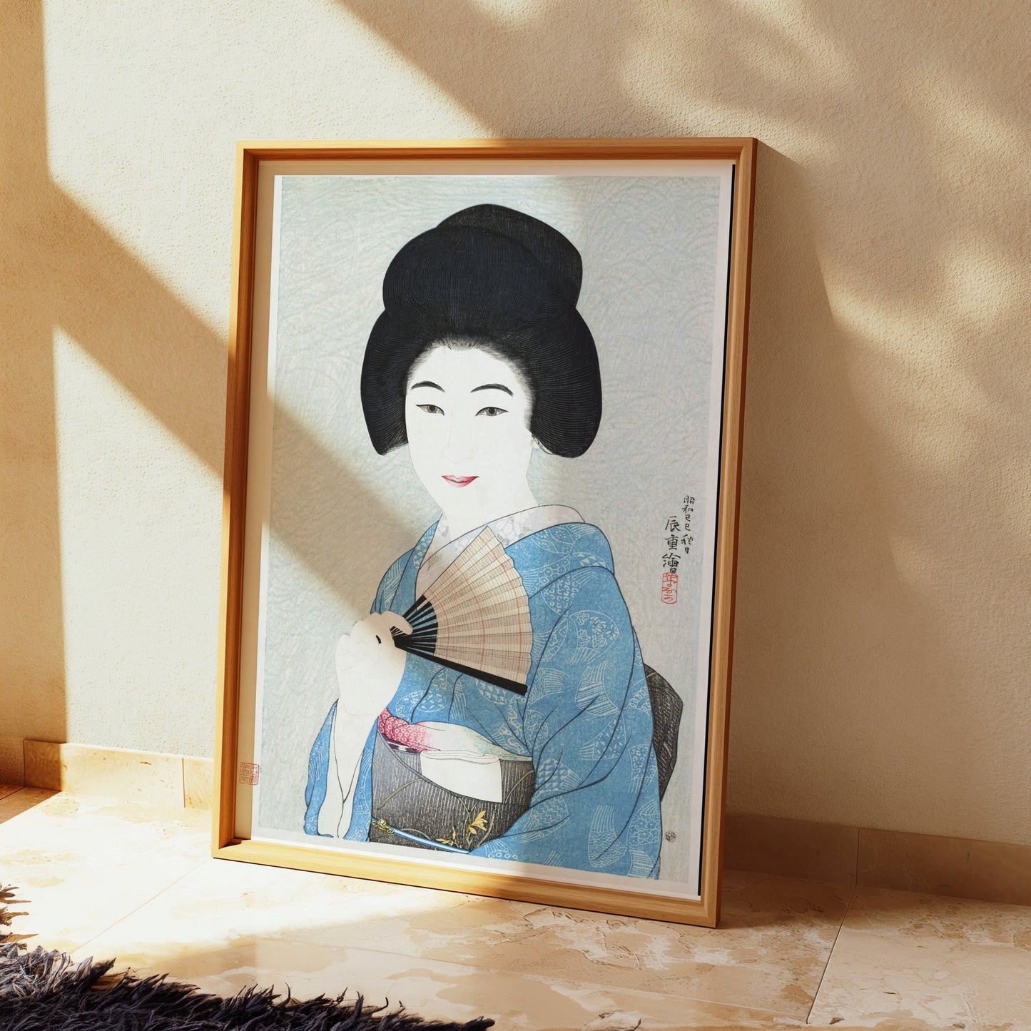 Premium Poster of Traditional Japanese Woman with Fan Art Print Posters