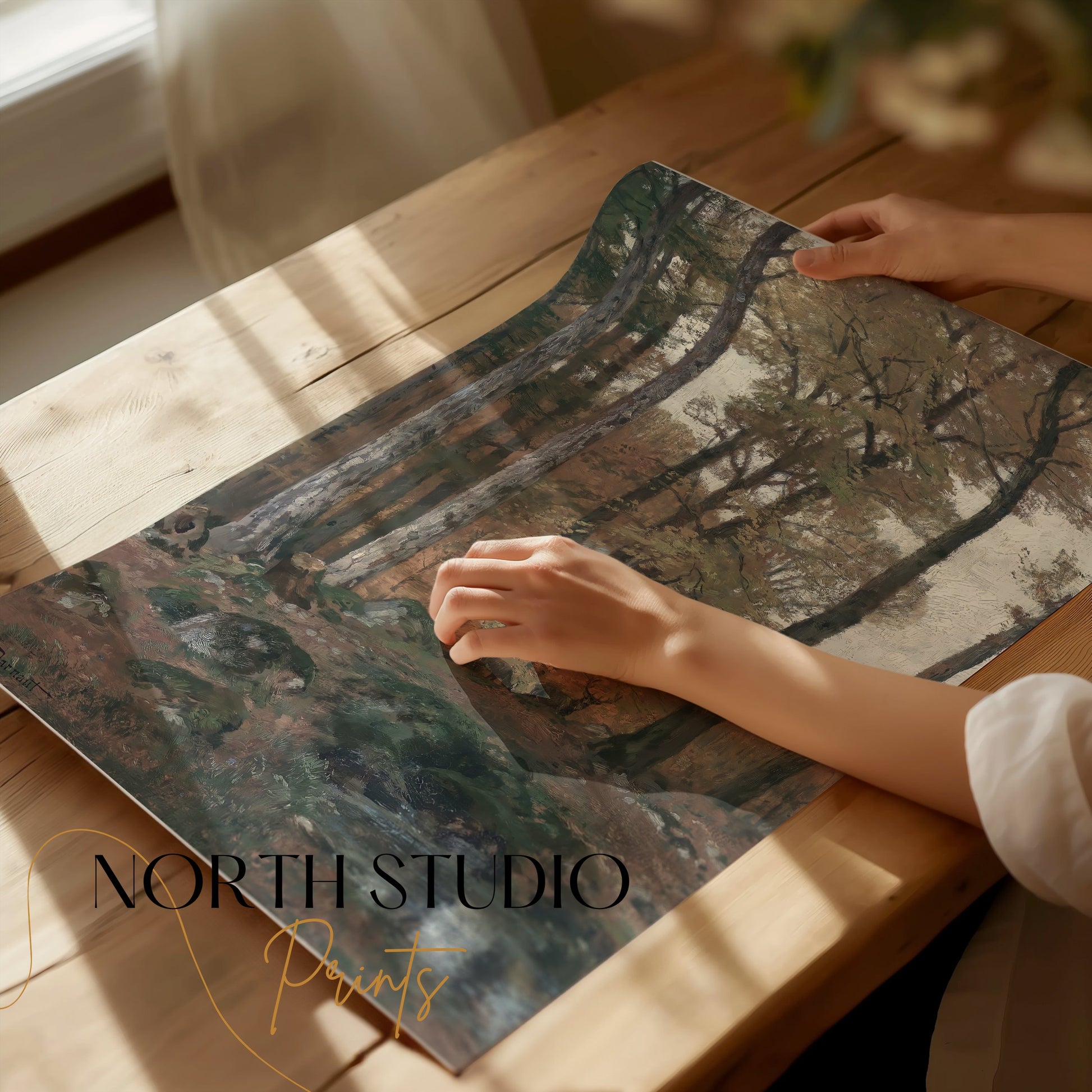 Premium Poster of Tranquil Autumn Forest Landscape with Stream Posters