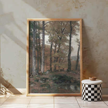 Premium Poster of Tranquil Autumn Forest Landscape with Stream Posters