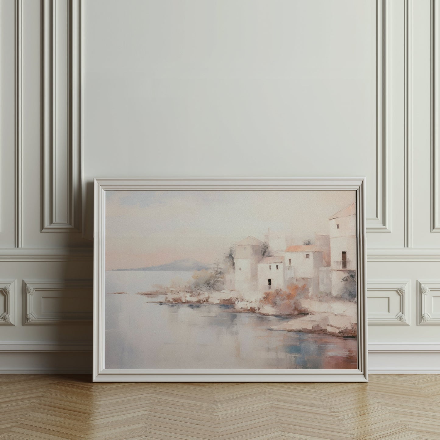 Premium Poster of Tranquil Coastal Townscape Artwork Posters