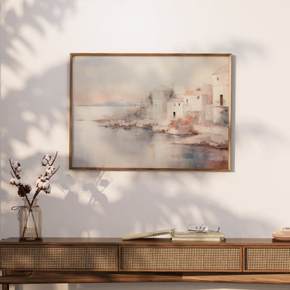 Premium Poster of Tranquil Coastal Townscape Artwork Posters