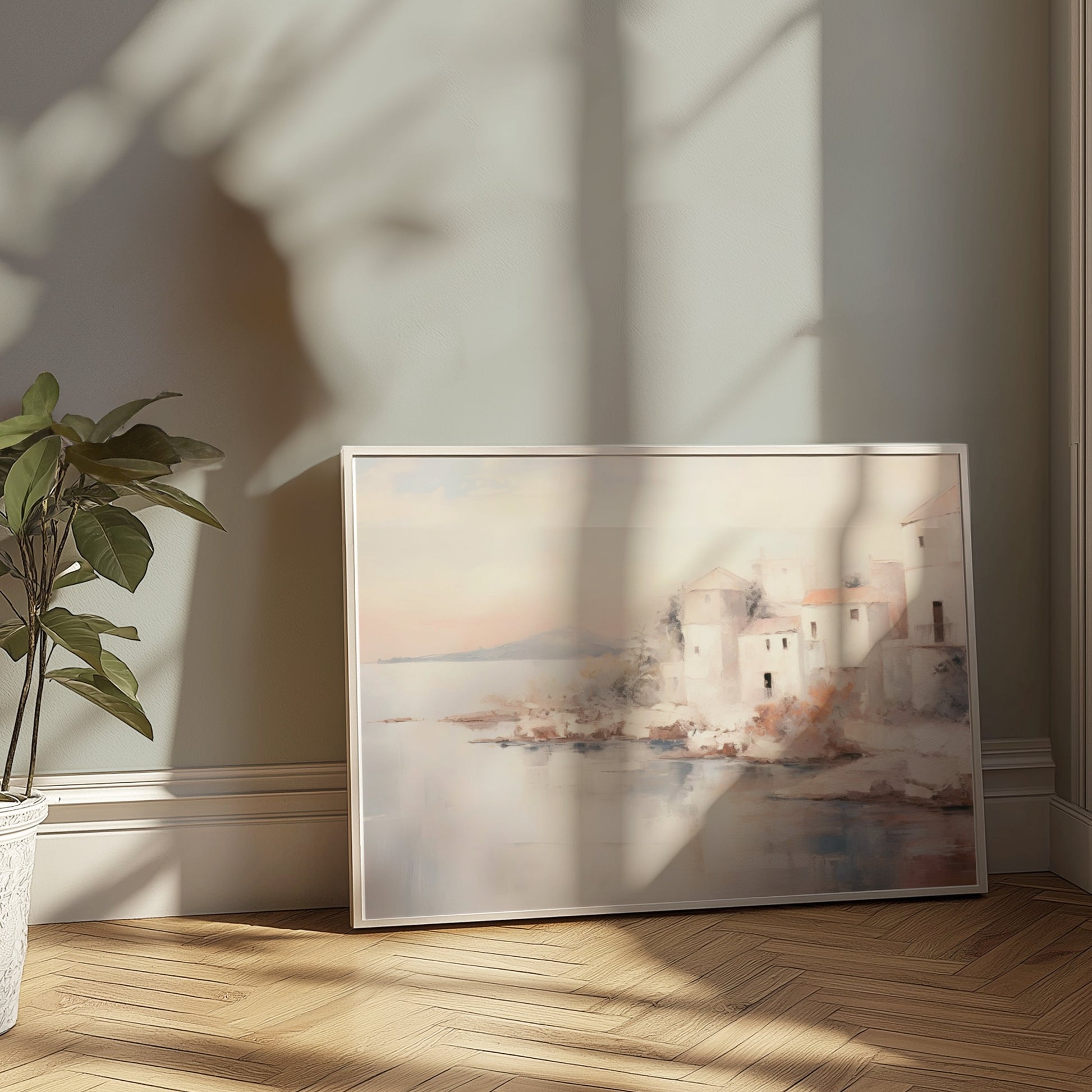 Premium Poster of Tranquil Coastal Townscape Artwork Posters