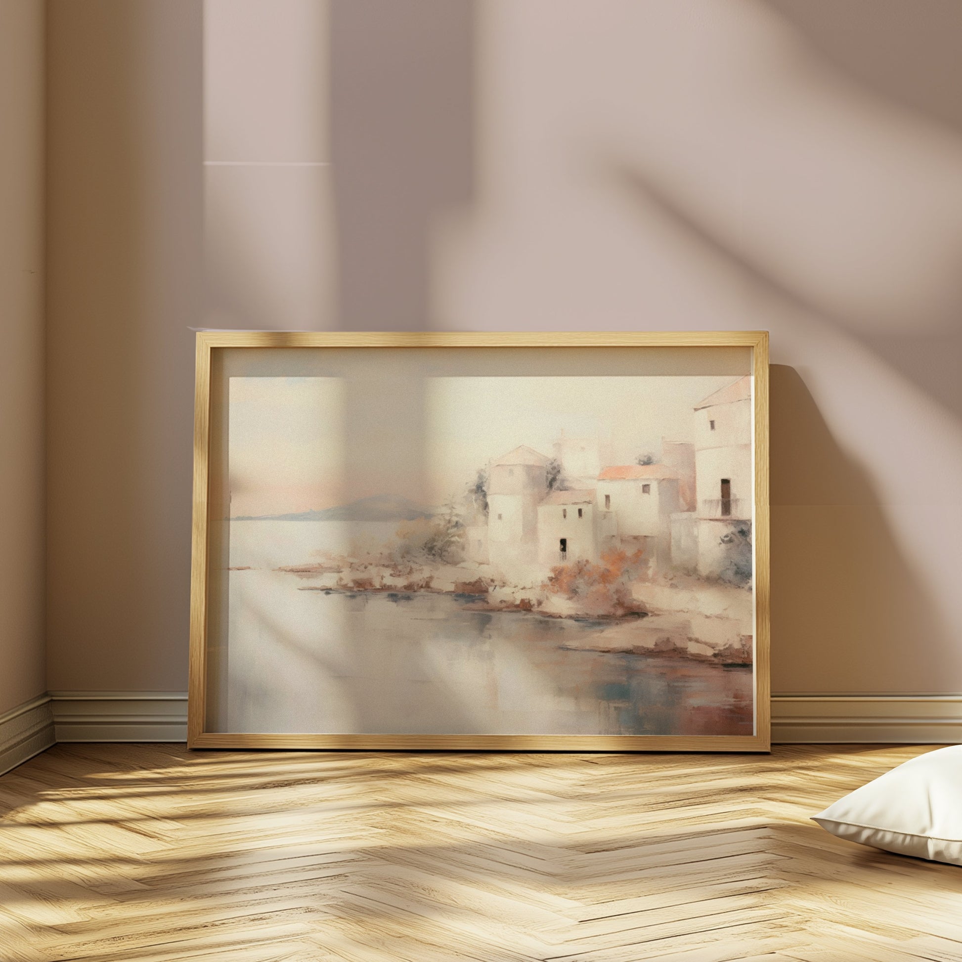 Premium Poster of Tranquil Coastal Townscape Artwork Posters