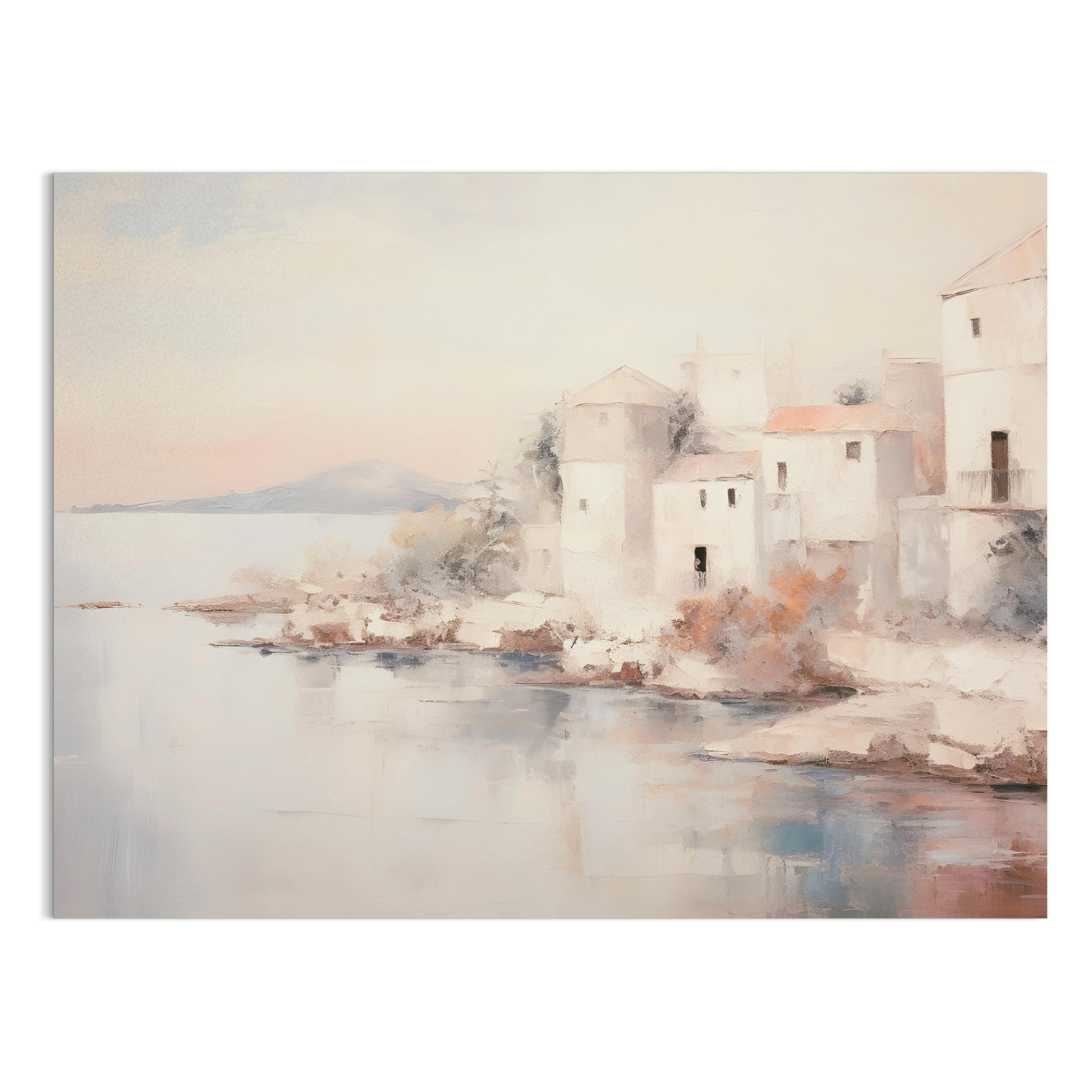 Premium Poster of Tranquil Coastal Townscape Artwork Posters
