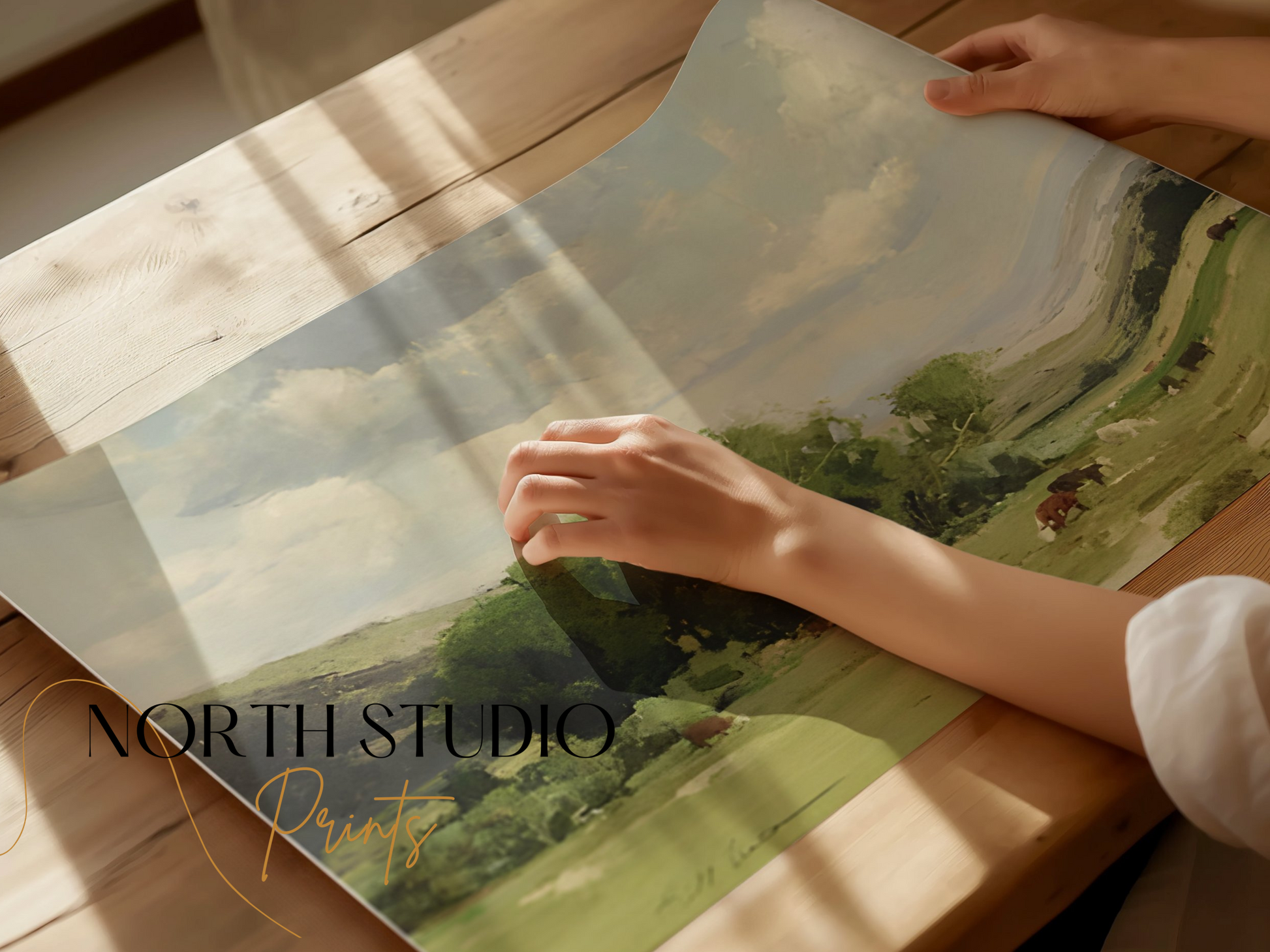 Premium Poster of Tranquil Countryside Landscape with Grazing Cows Posters