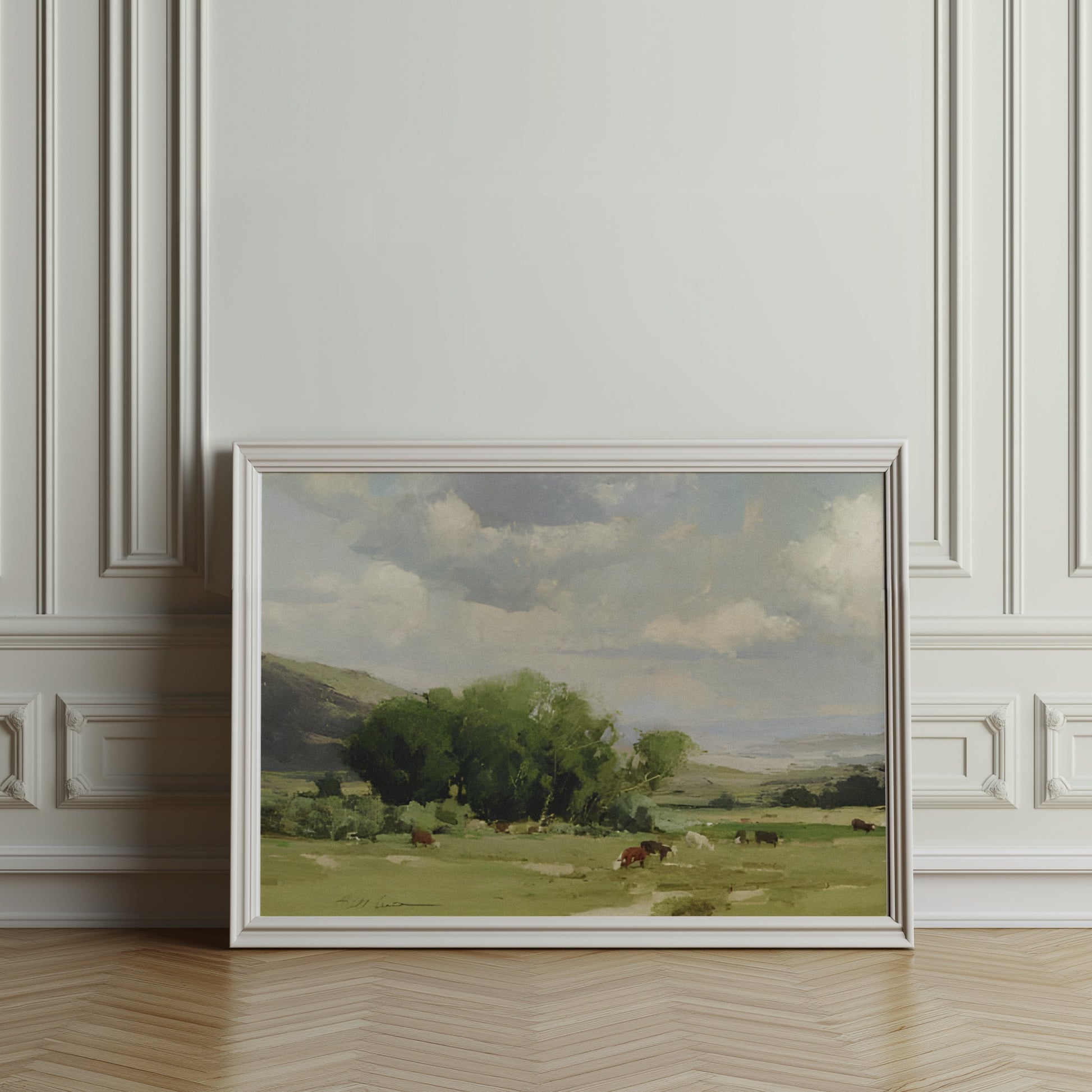 Premium Poster of Tranquil Countryside Landscape with Grazing Cows Posters
