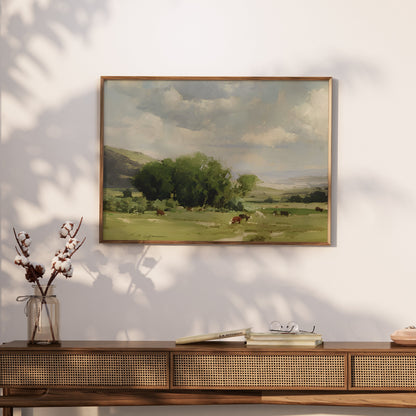 Premium Poster of Tranquil Countryside Landscape with Grazing Cows Posters