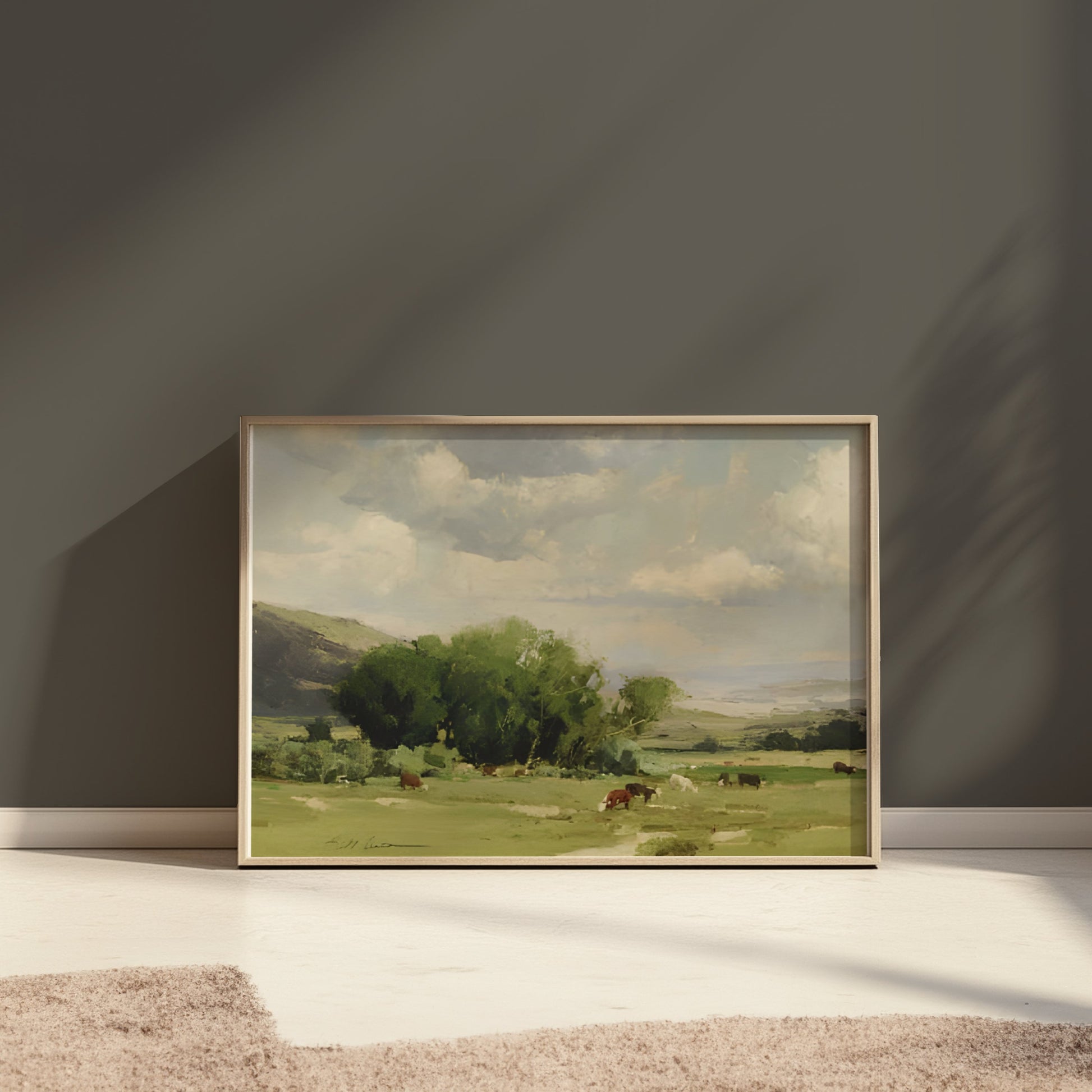 Premium Poster of Tranquil Countryside Landscape with Grazing Cows Posters