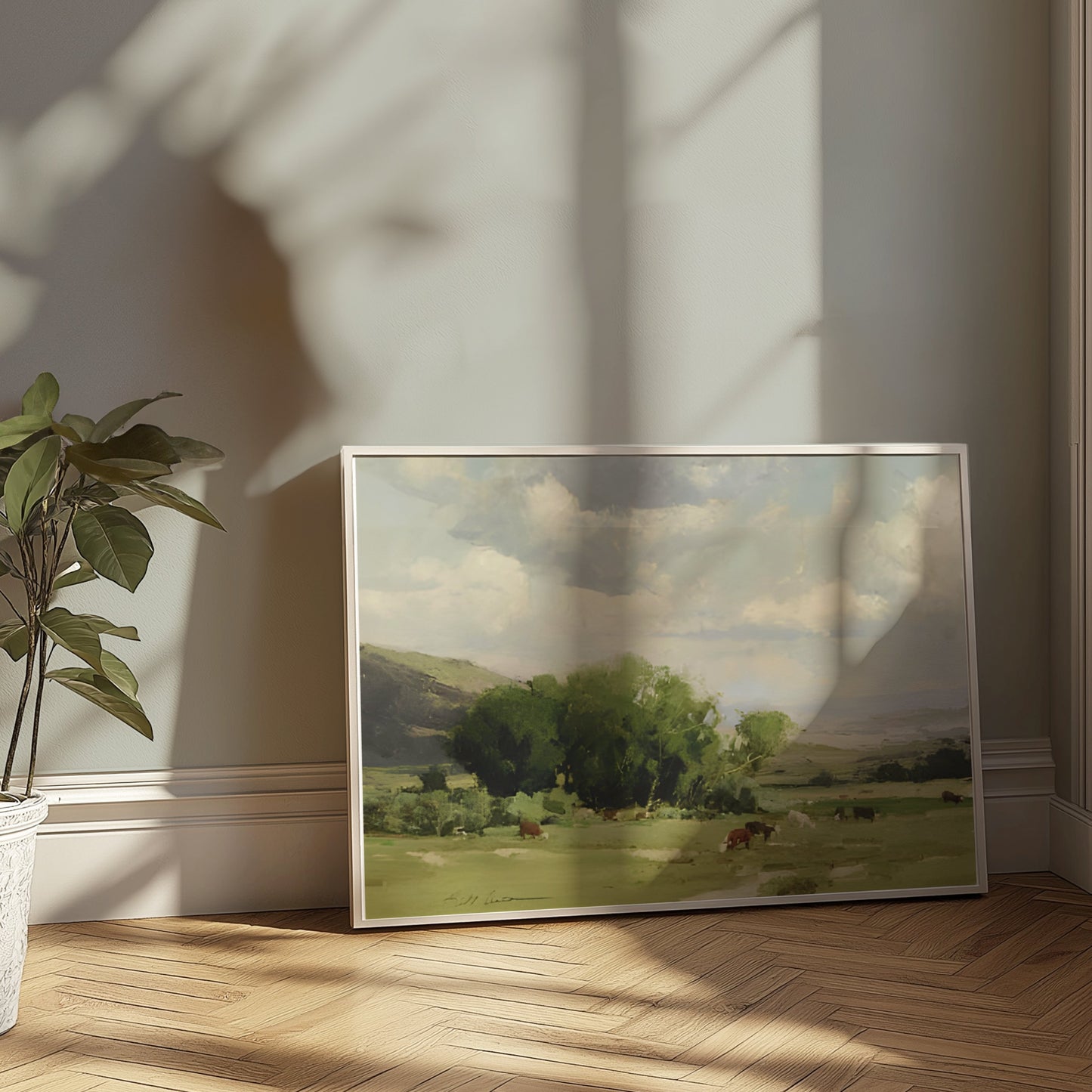 Premium Poster of Tranquil Countryside Landscape with Grazing Cows Posters