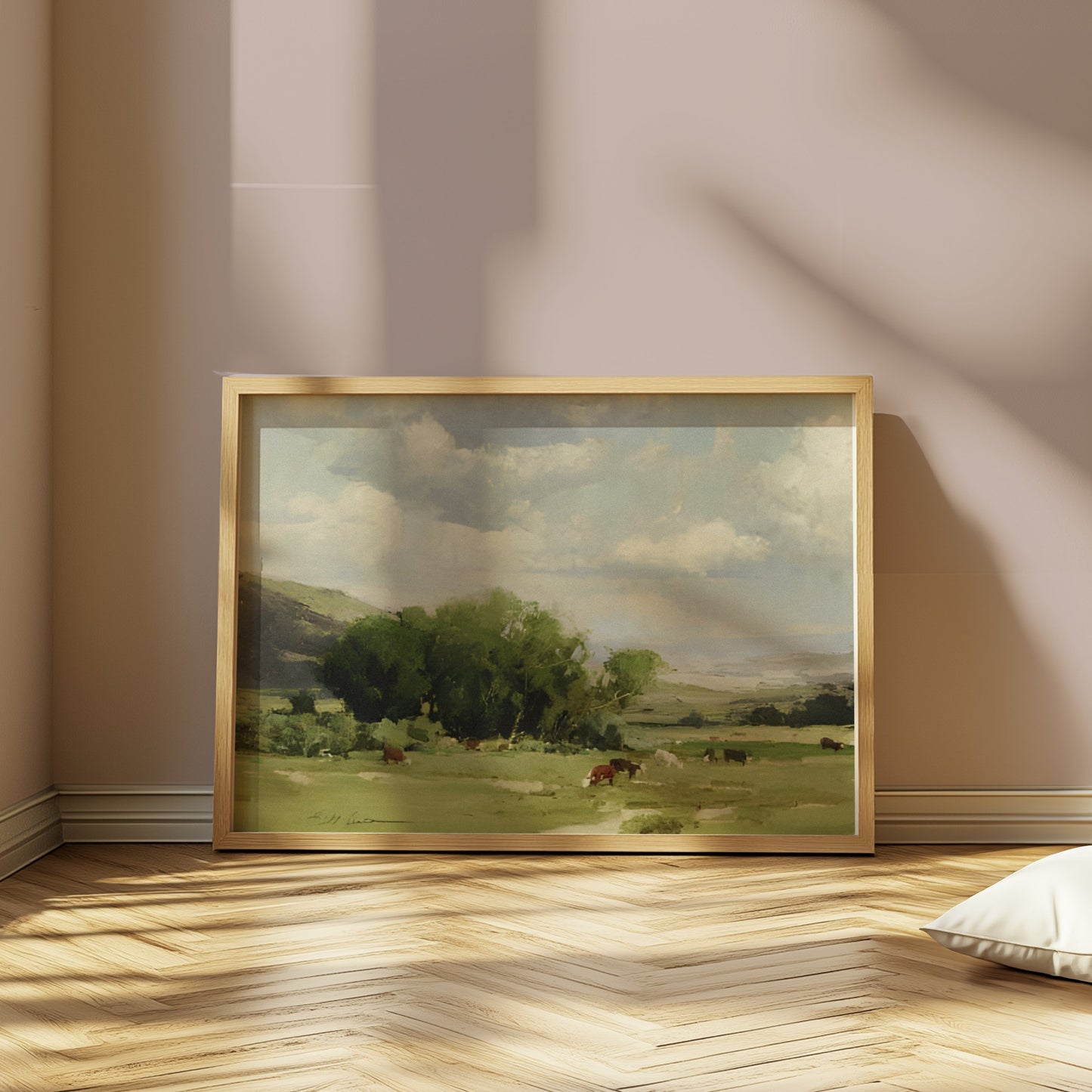 Premium Poster of Tranquil Countryside Landscape with Grazing Cows Posters