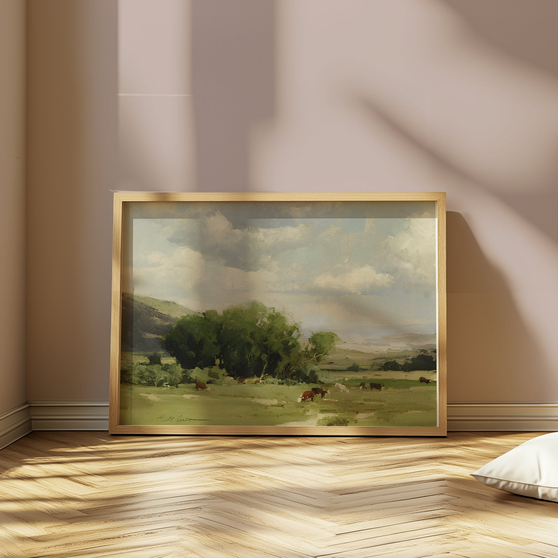 Premium Poster of Tranquil Countryside Landscape with Grazing Cows Posters