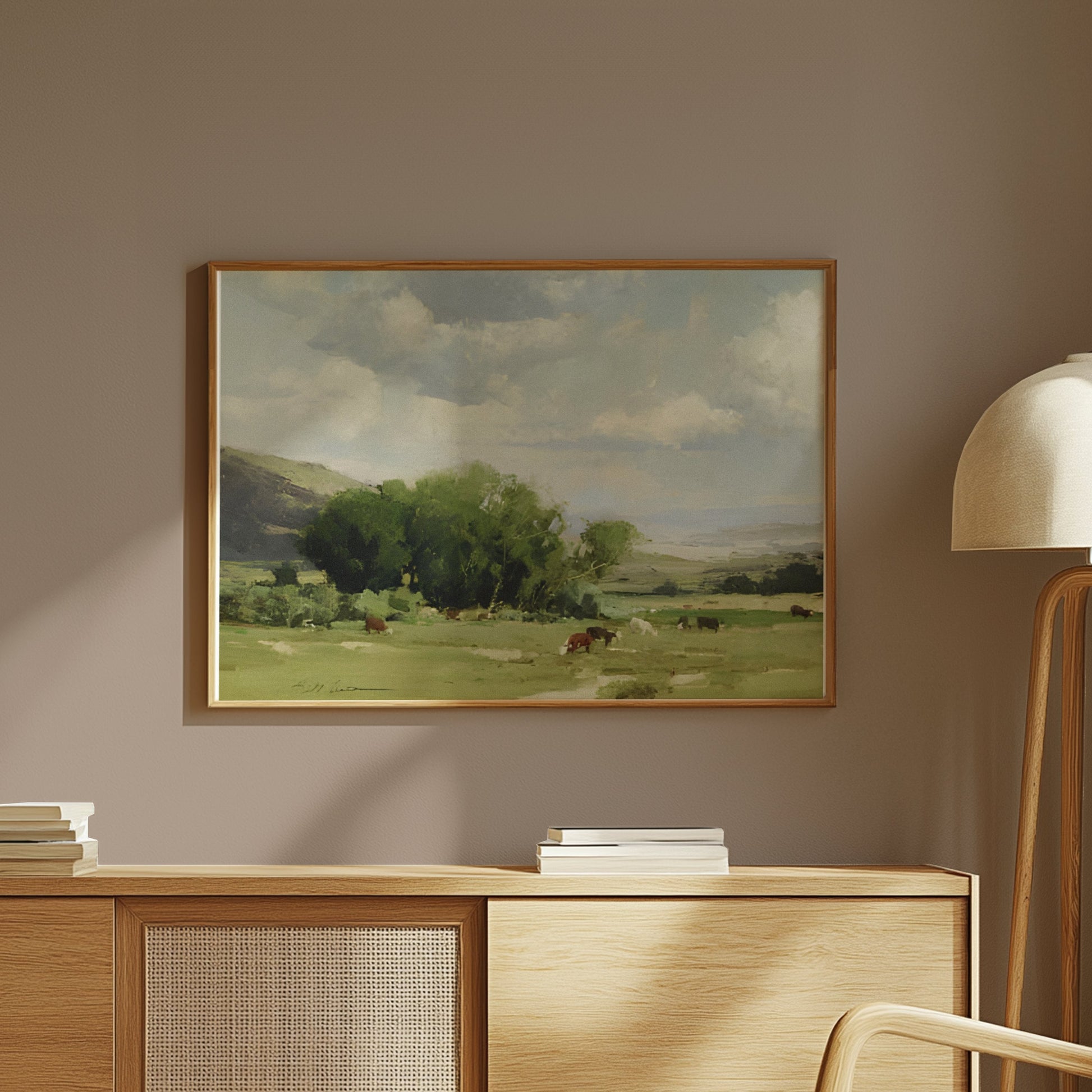 Premium Poster of Tranquil Countryside Landscape with Grazing Cows Posters