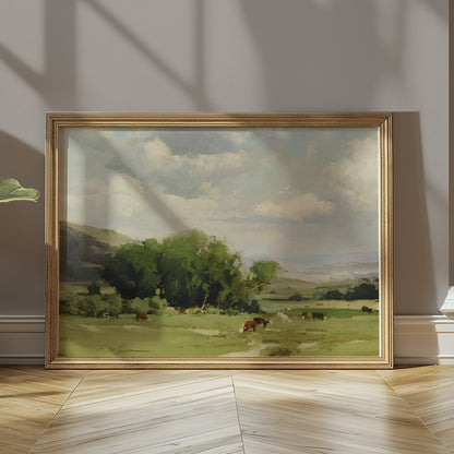 Premium Poster of Tranquil Countryside Landscape with Grazing Cows Posters