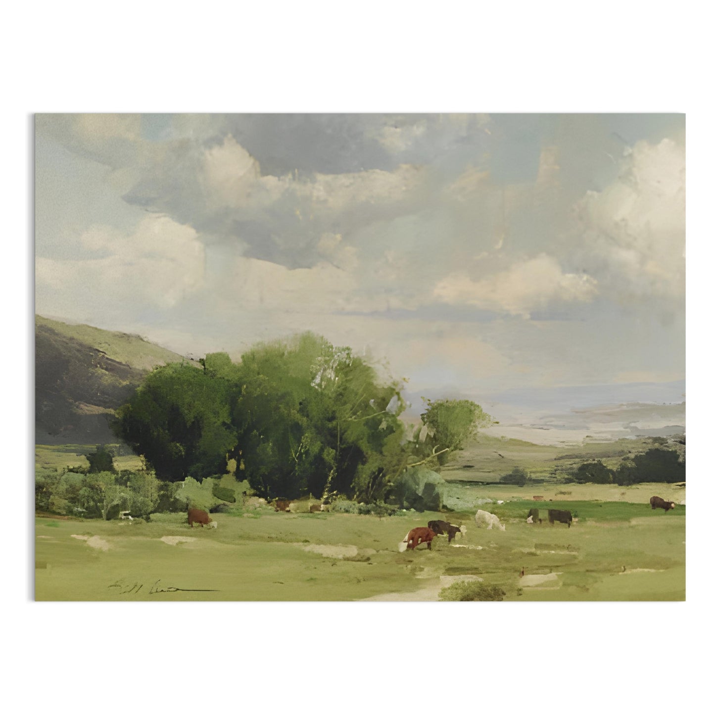 Premium Poster of Tranquil Countryside Landscape with Grazing Cows Posters