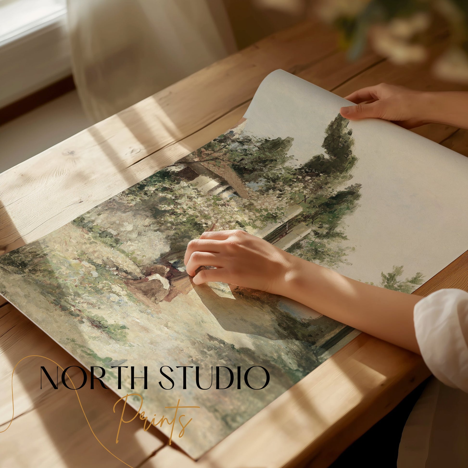 Premium Poster of Tranquil Countryside Path with Figures Art Posters