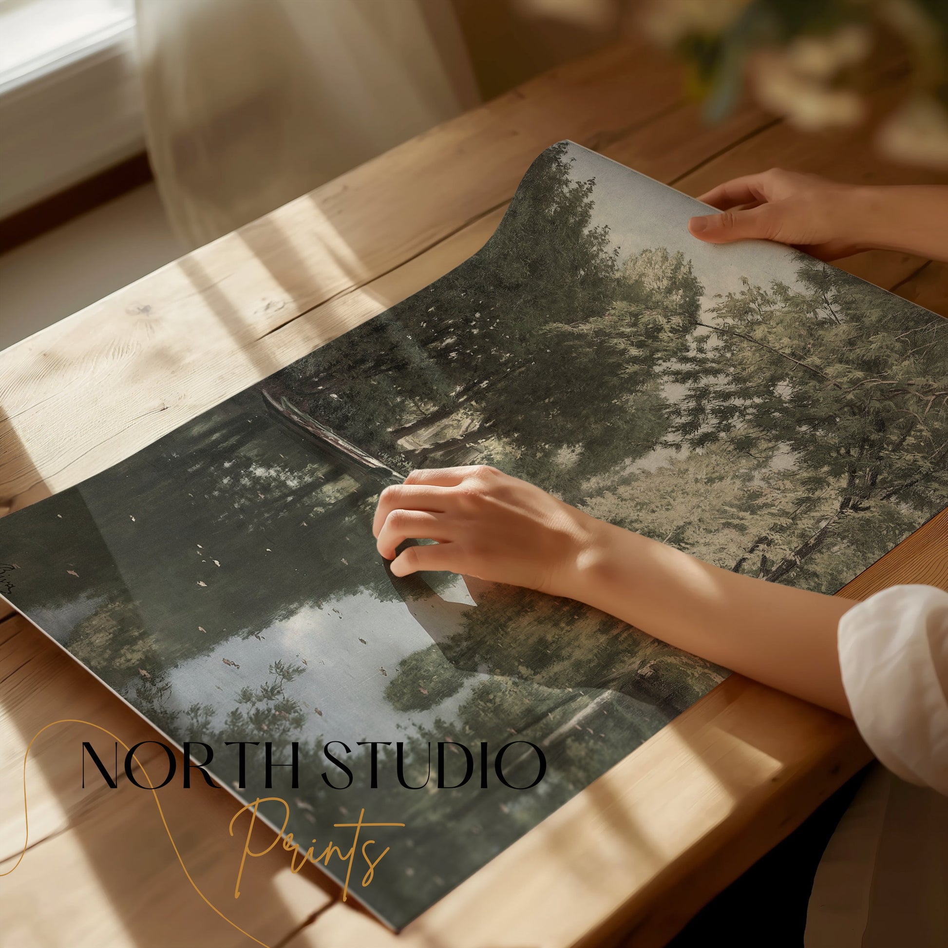 Premium Poster of Tranquil Forest River Scene Reflection Art Posters