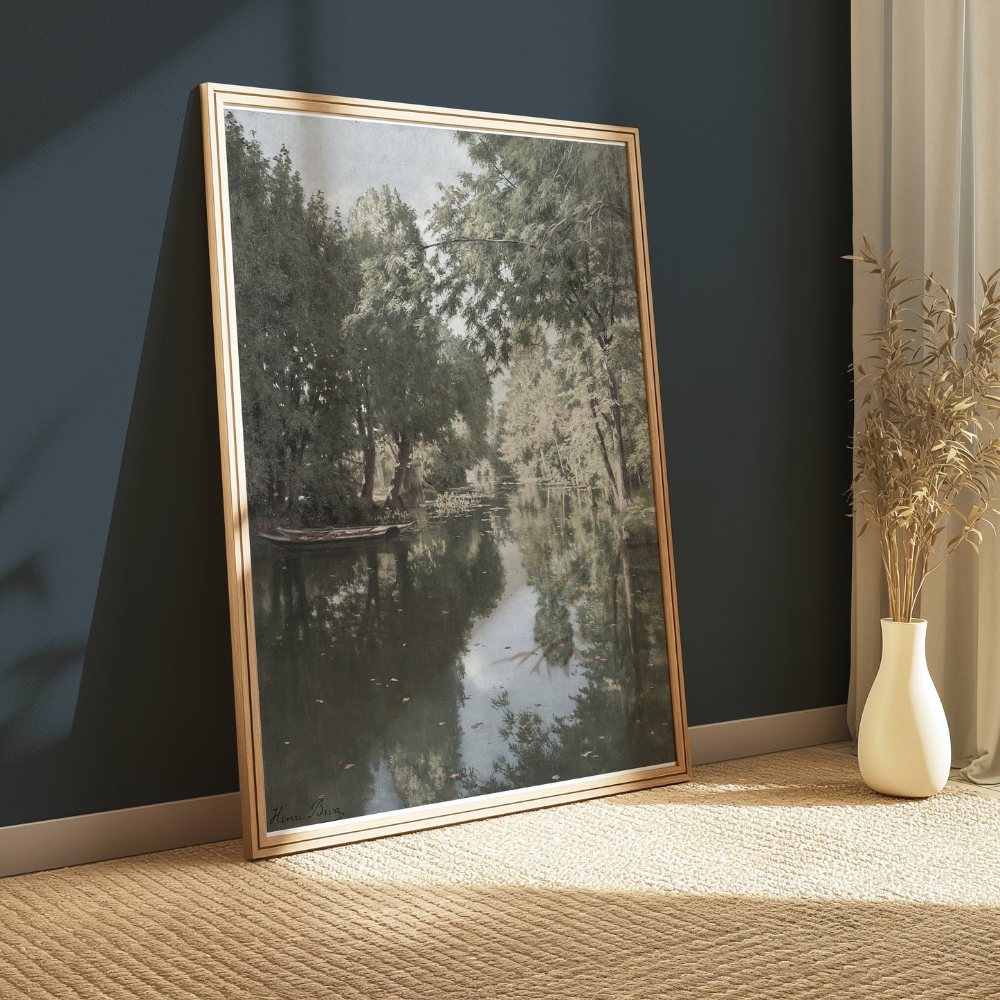 Premium Poster of Tranquil Forest River Scene Reflection Art Posters