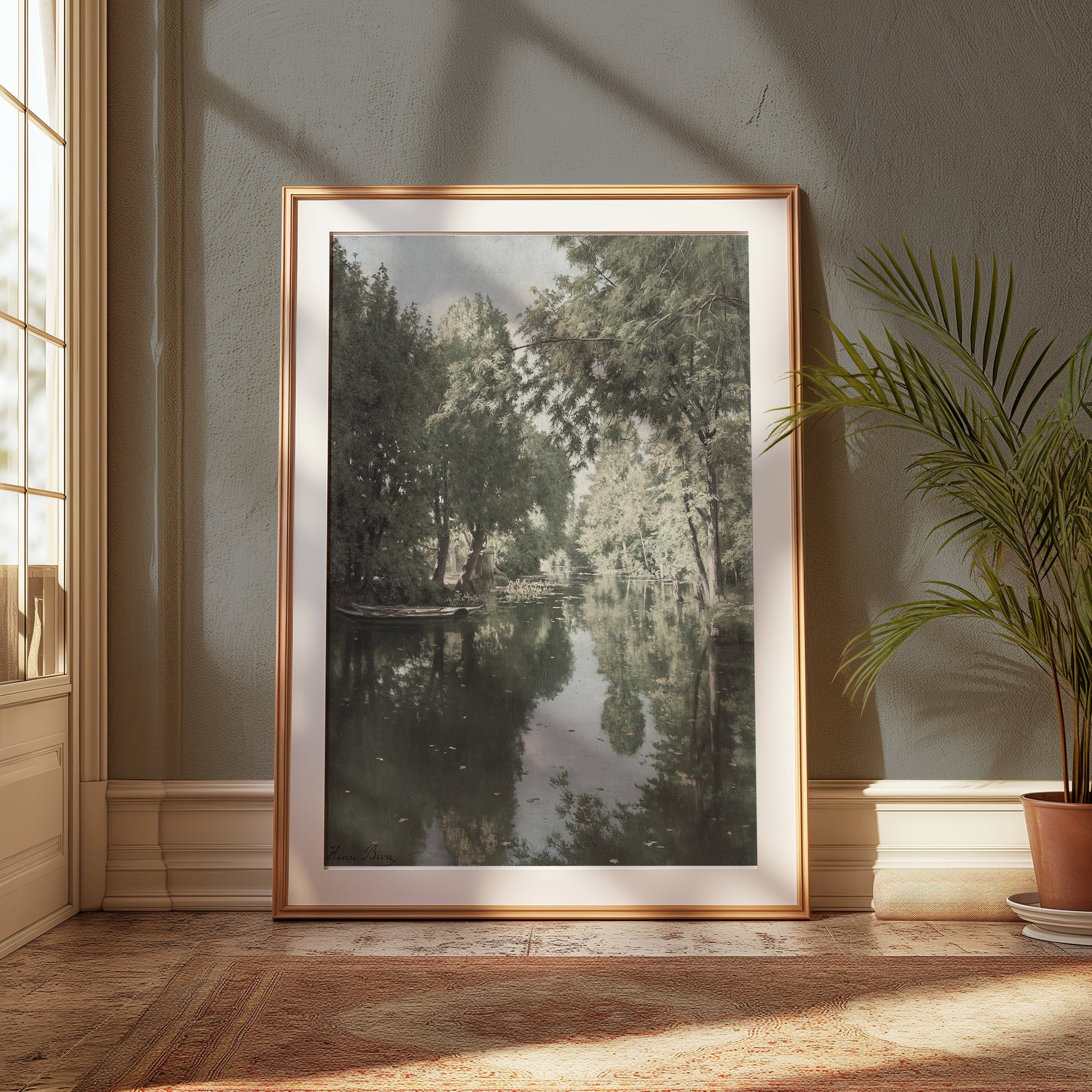 Premium Poster of Tranquil Forest River Scene Reflection Art Posters