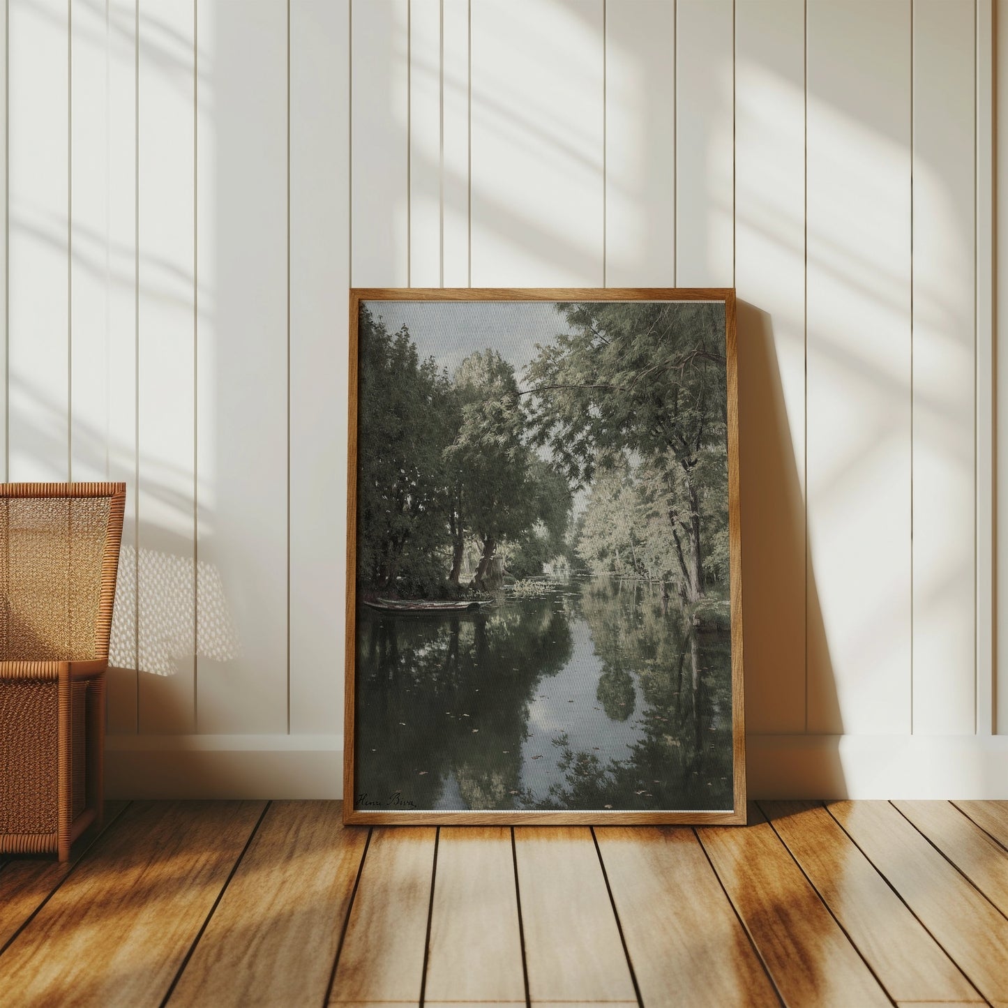 Premium Poster of Tranquil Forest River Scene Reflection Art Posters