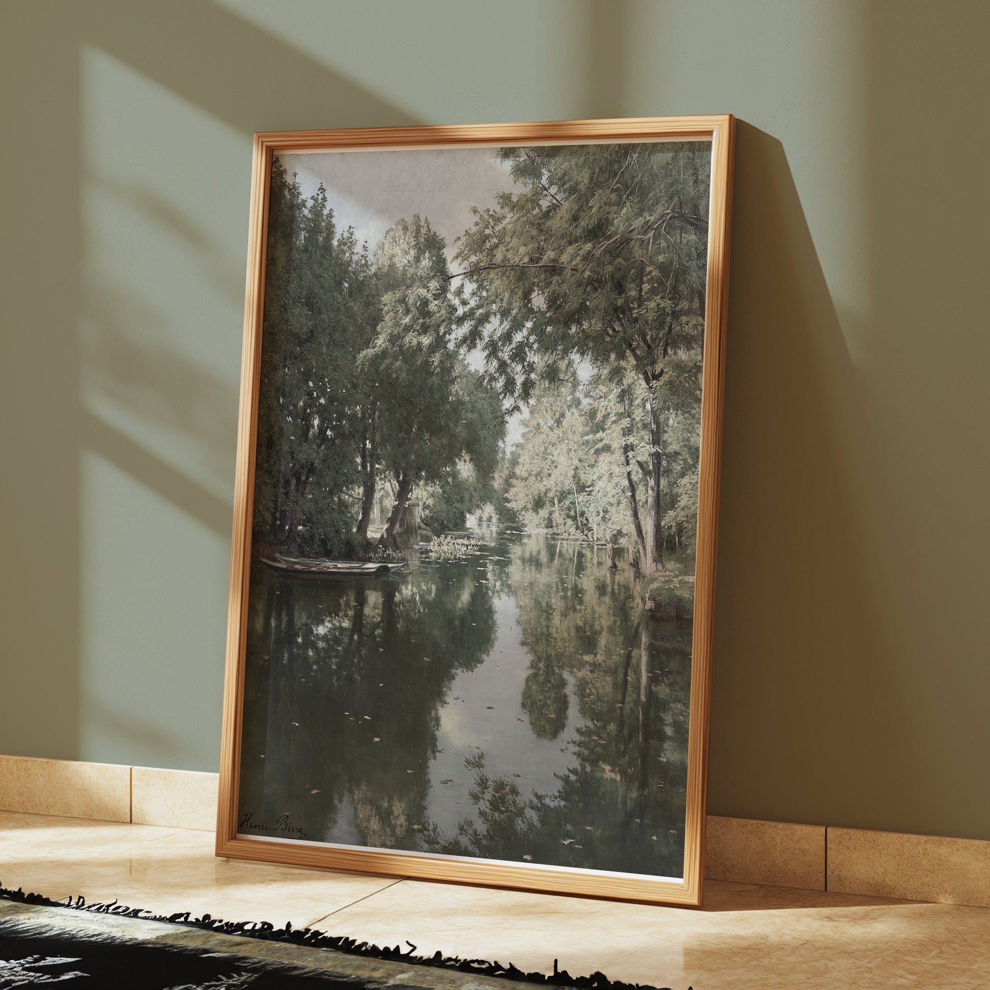 Premium Poster of Tranquil Forest River Scene Reflection Art Posters