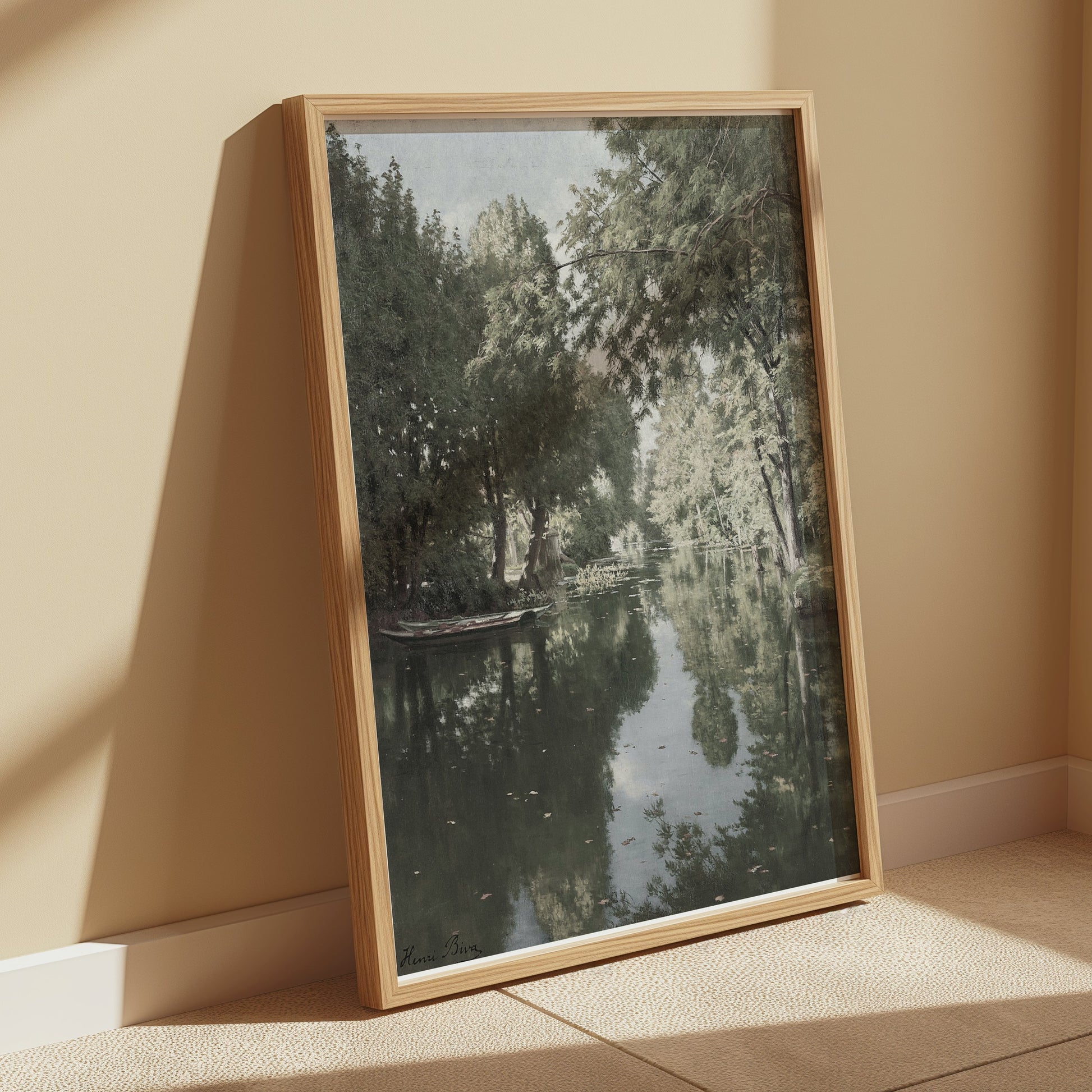 Premium Poster of Tranquil Forest River Scene Reflection Art Posters